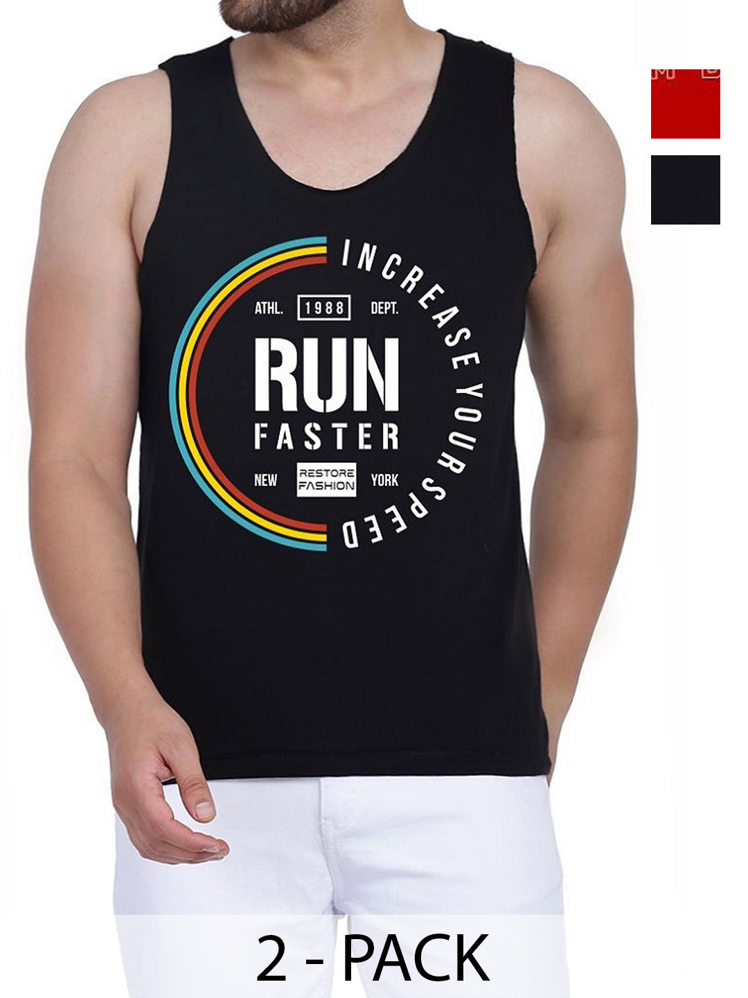 

WOOSTRO Men Pack Of 2 Typography Printed Round Neck Cotton Slim Fit T-shirts, Black