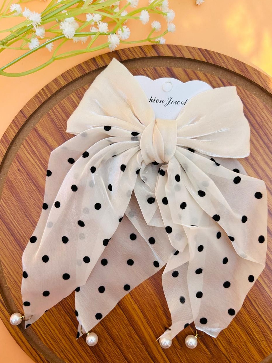 

Radhya Accessories Women Pigtail Barrette Polka Dot Bow Clip Hair Accessory, White