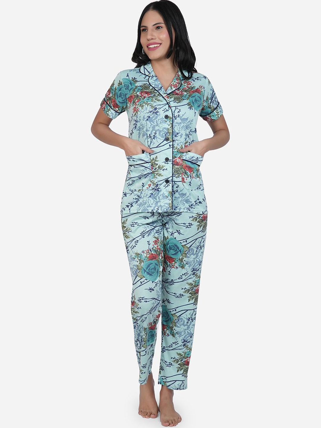 

SHYAM SONS FLAIR Women Floral Printed Night suit, Blue