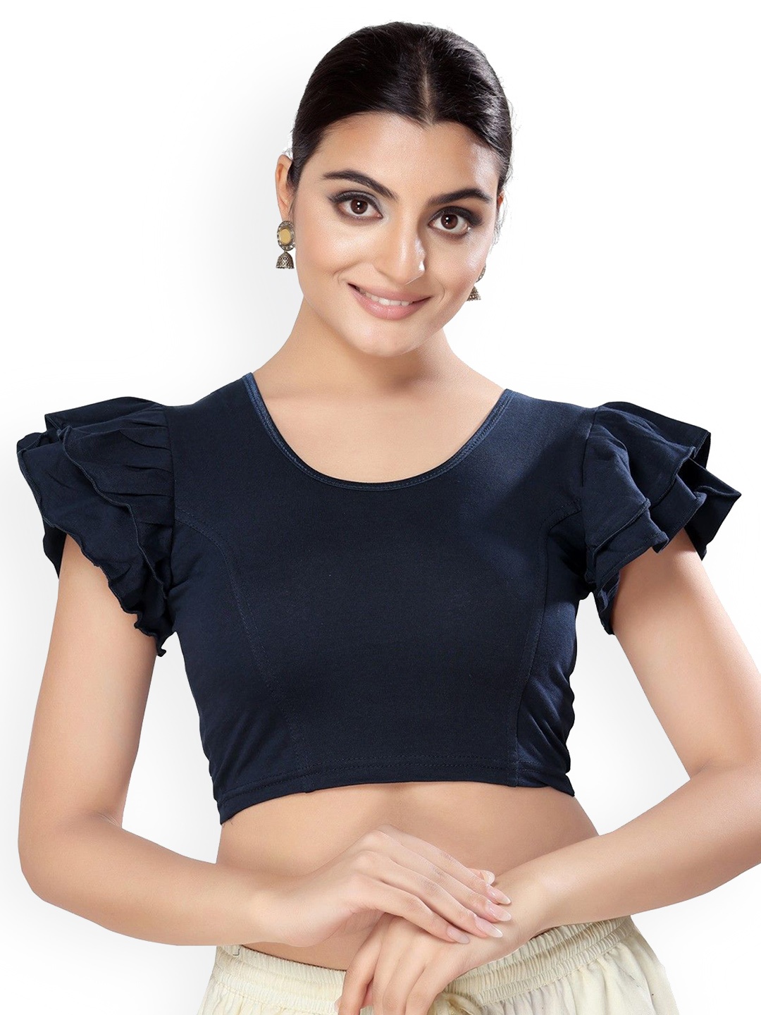 

Mmore Round Neck Stretchable Saree Blouse, Navy blue