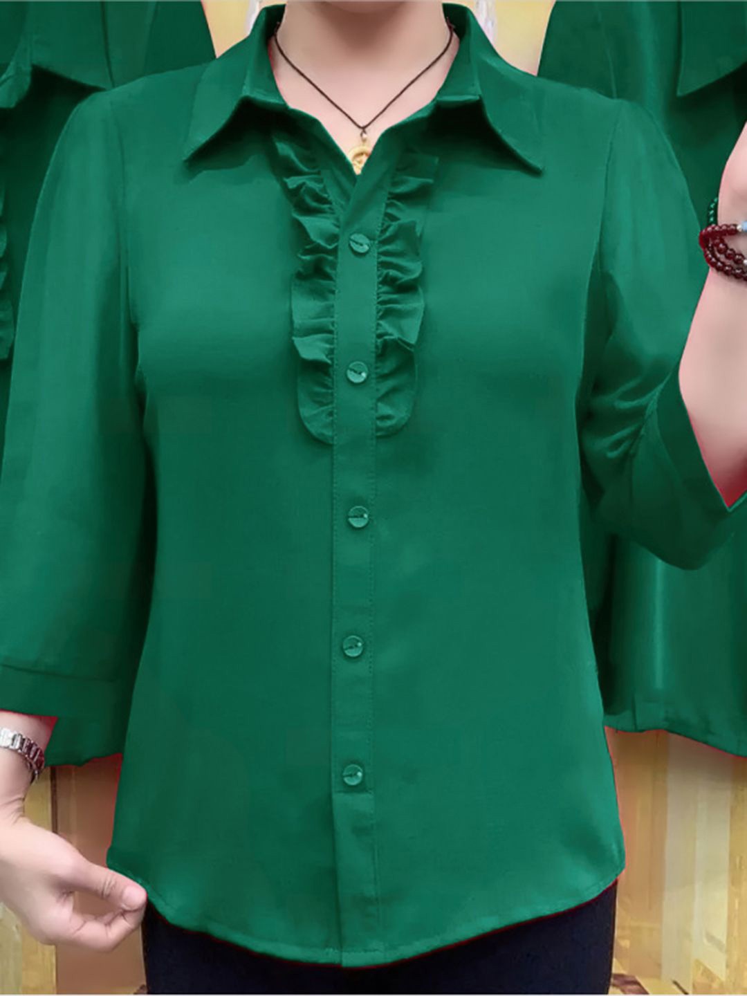 

bebe Women Slim Fit Spread Collar Solid Casual Shirt, Green