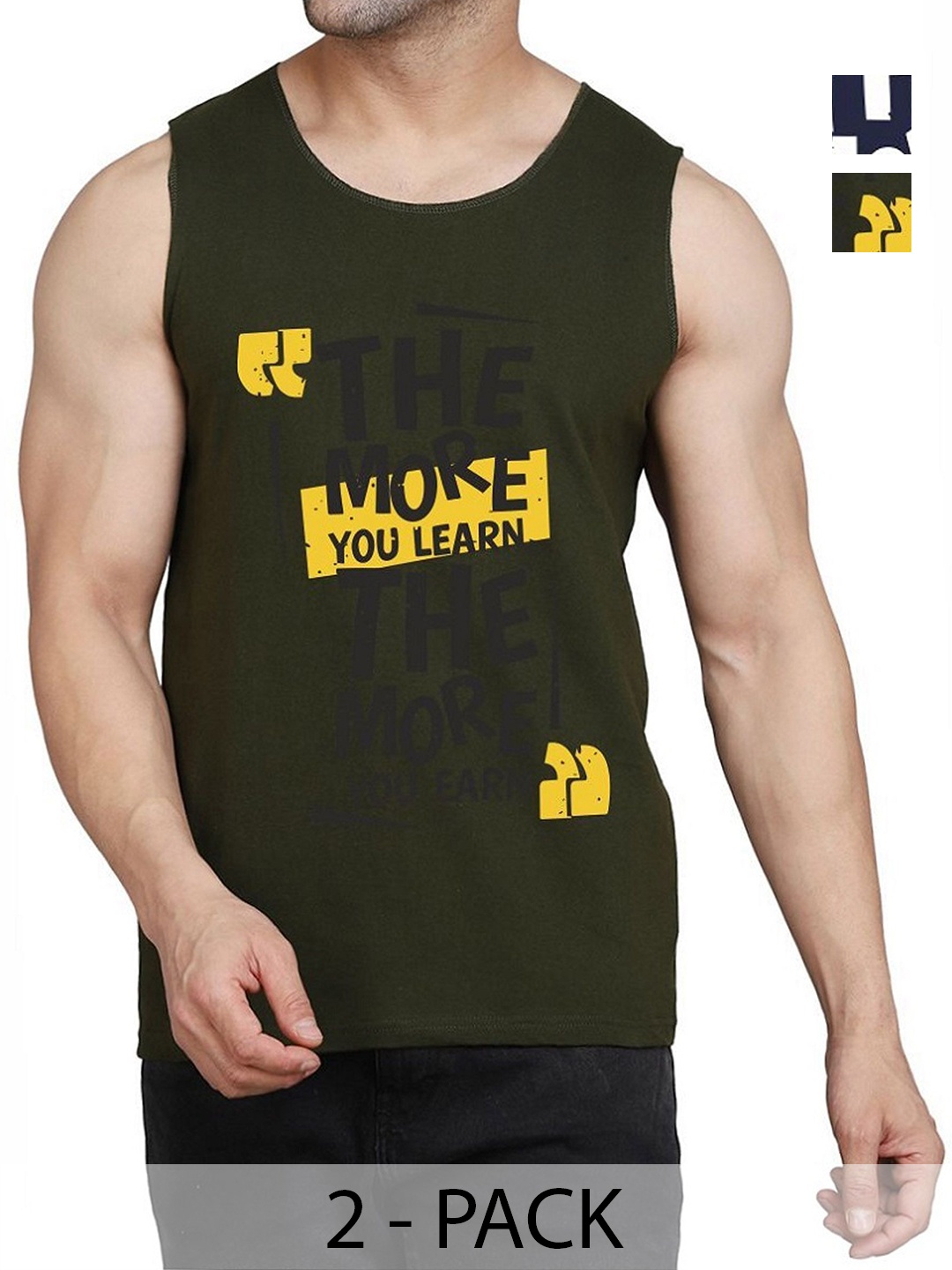 

WOOSTRO Men Pack Of 2 Typography Printed Round Neck Cotton Slim Fit T-shirts, Olive
