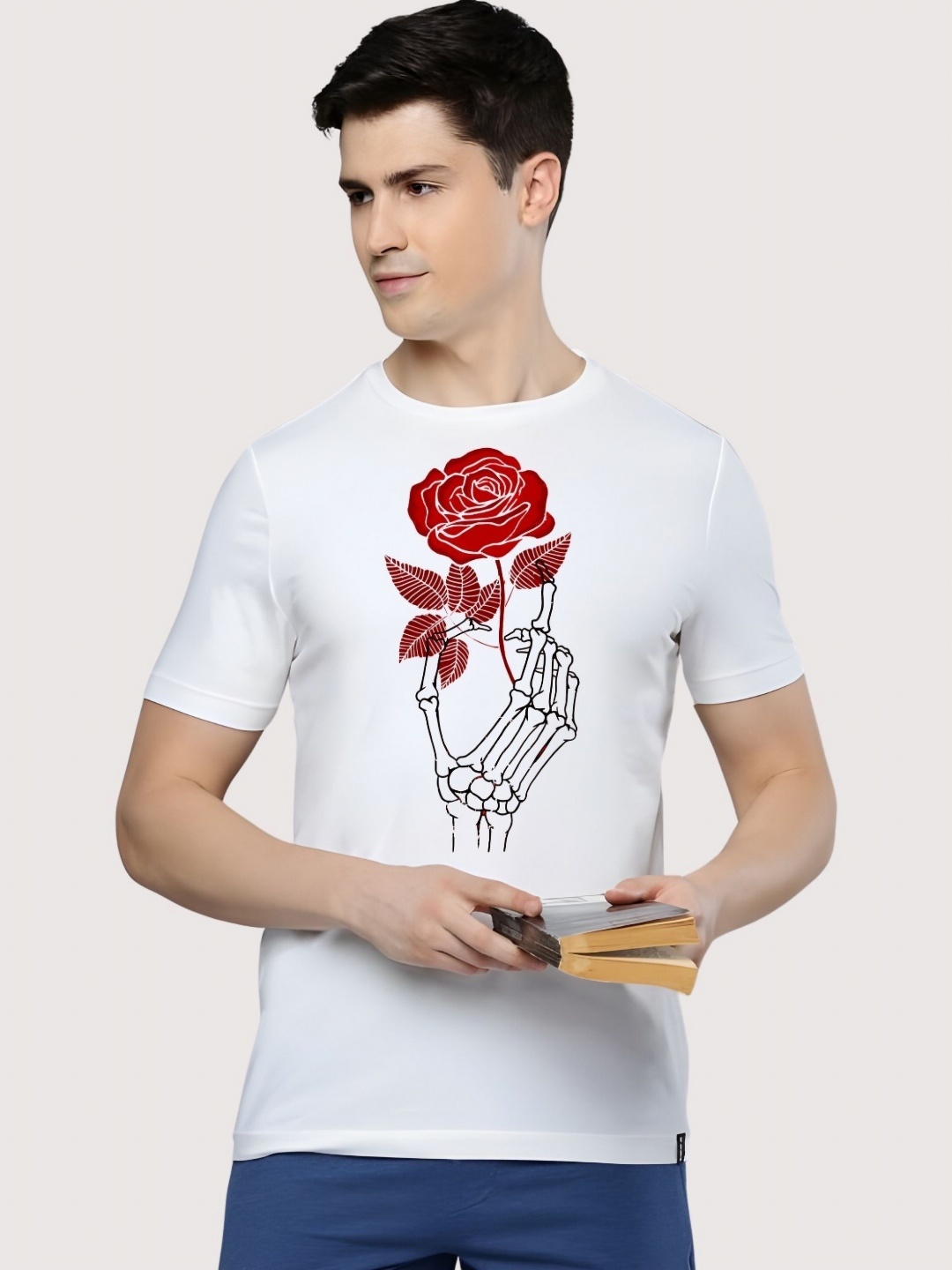 

Moda Rapido Men Graphic Printed Round Neck Cotton T-shirt, White