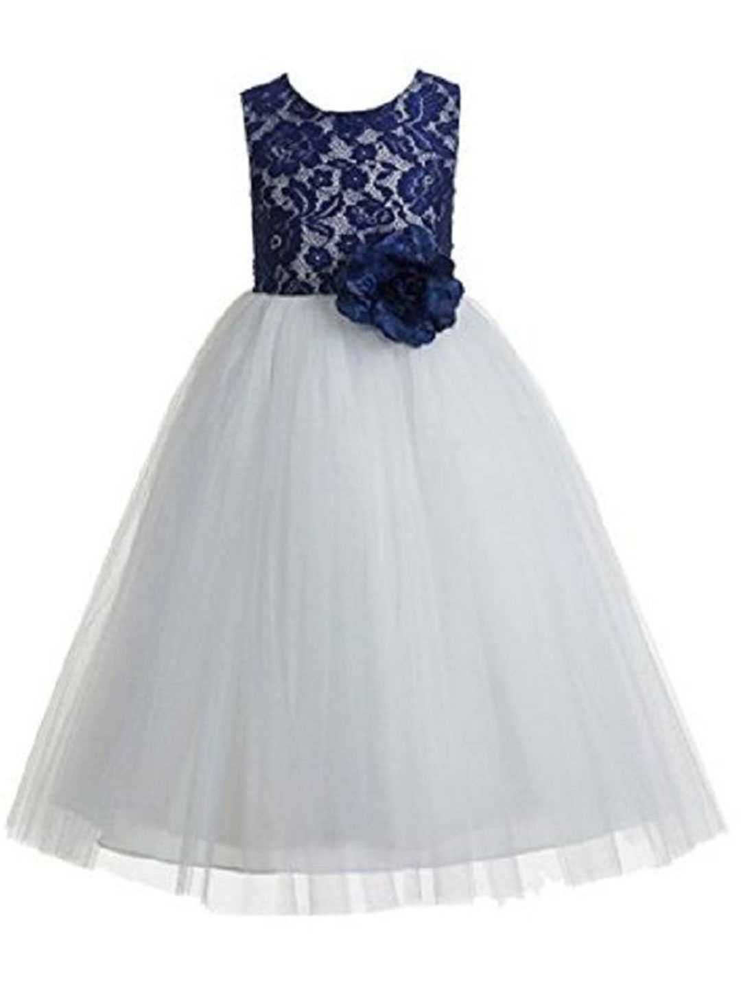 

Wow Princess Girls Pom-Pom Detail Net Gown Maxi Dress, Navy blue