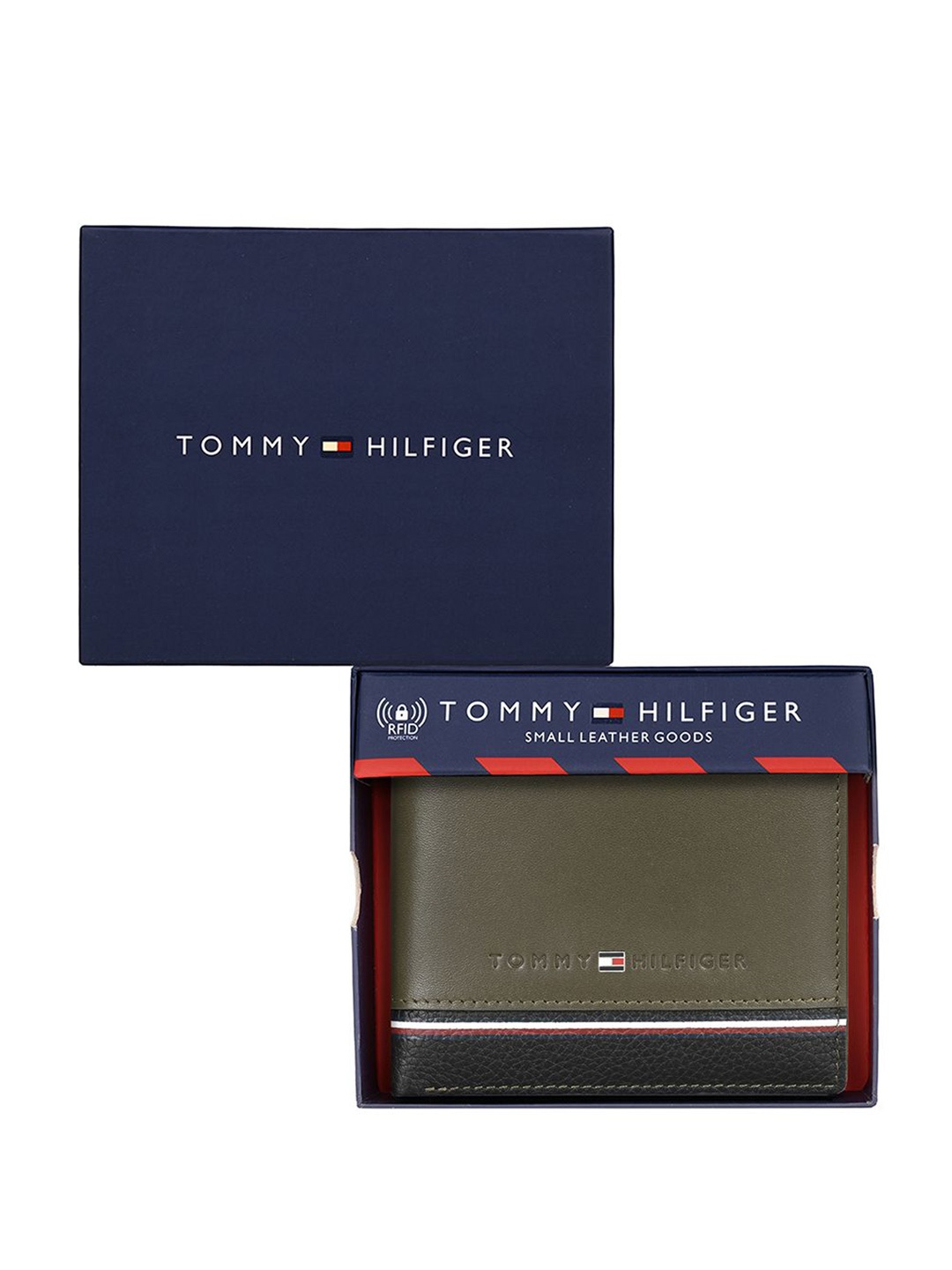 

Tommy Hilfiger Men Colourblocked RFID Protected Leather Two Fold Wallet, Olive