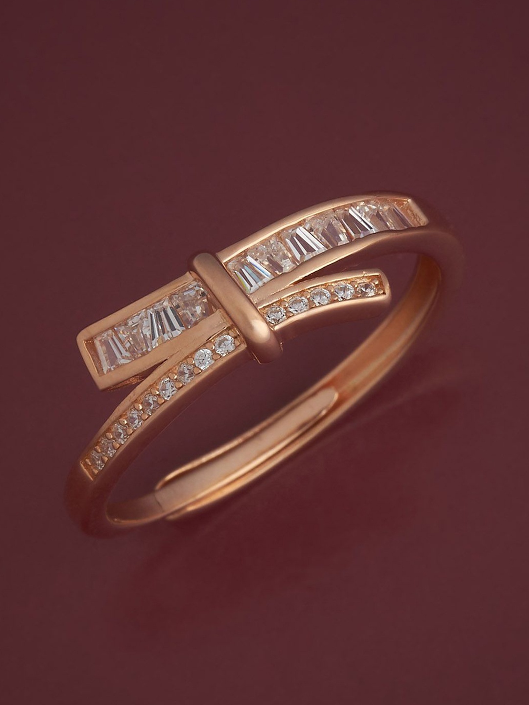 

Kushal's Fashion Jewellery Sterling Silver Rose Gold-Plated CZ Temple Finger Ring