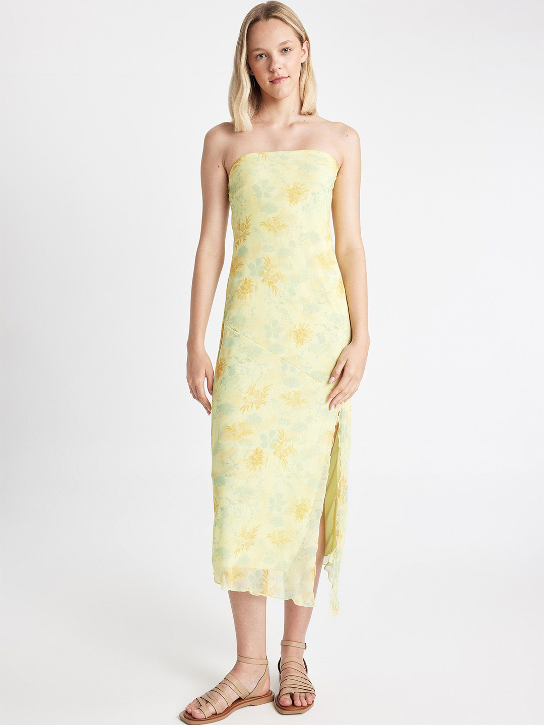 

DeFacto Floral Print Midi Dress, Yellow