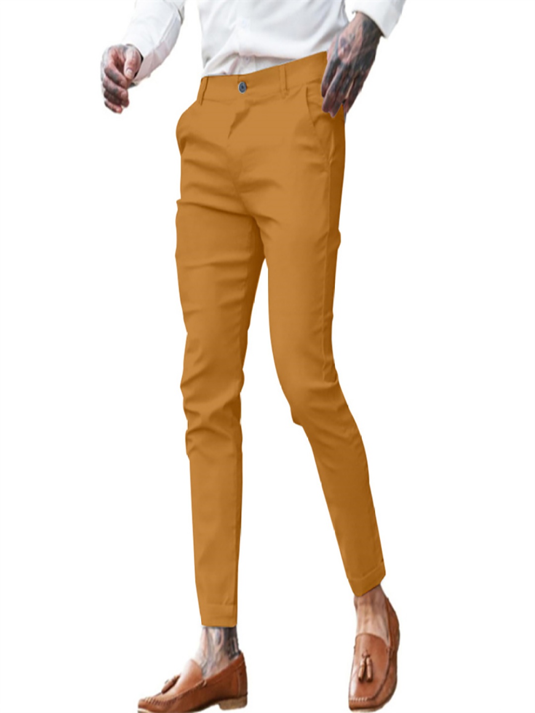 

StyleCast x Revolte Men Slim Fit Easy Wash Pleated Formal Trousers, Orange