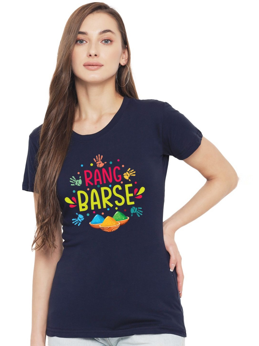 

FFLIRTYGO Women Graphic Printed Round Neck Cotton T-shirt, Navy blue