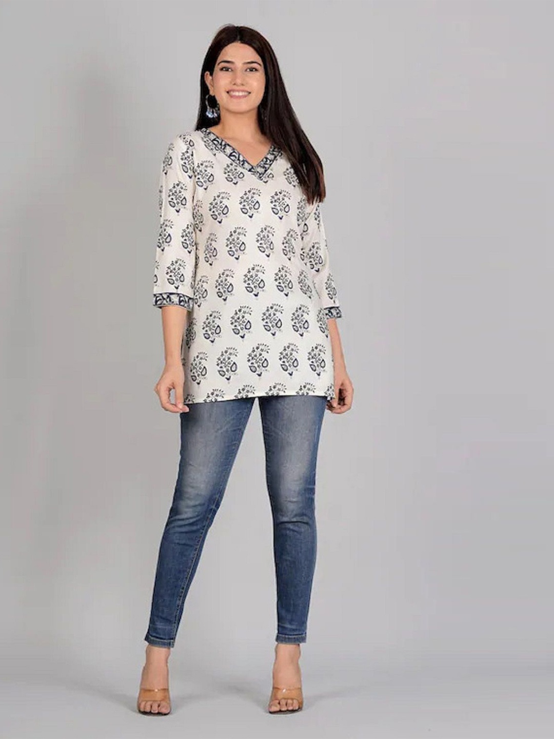 

KALINI Print Cotton Top, White
