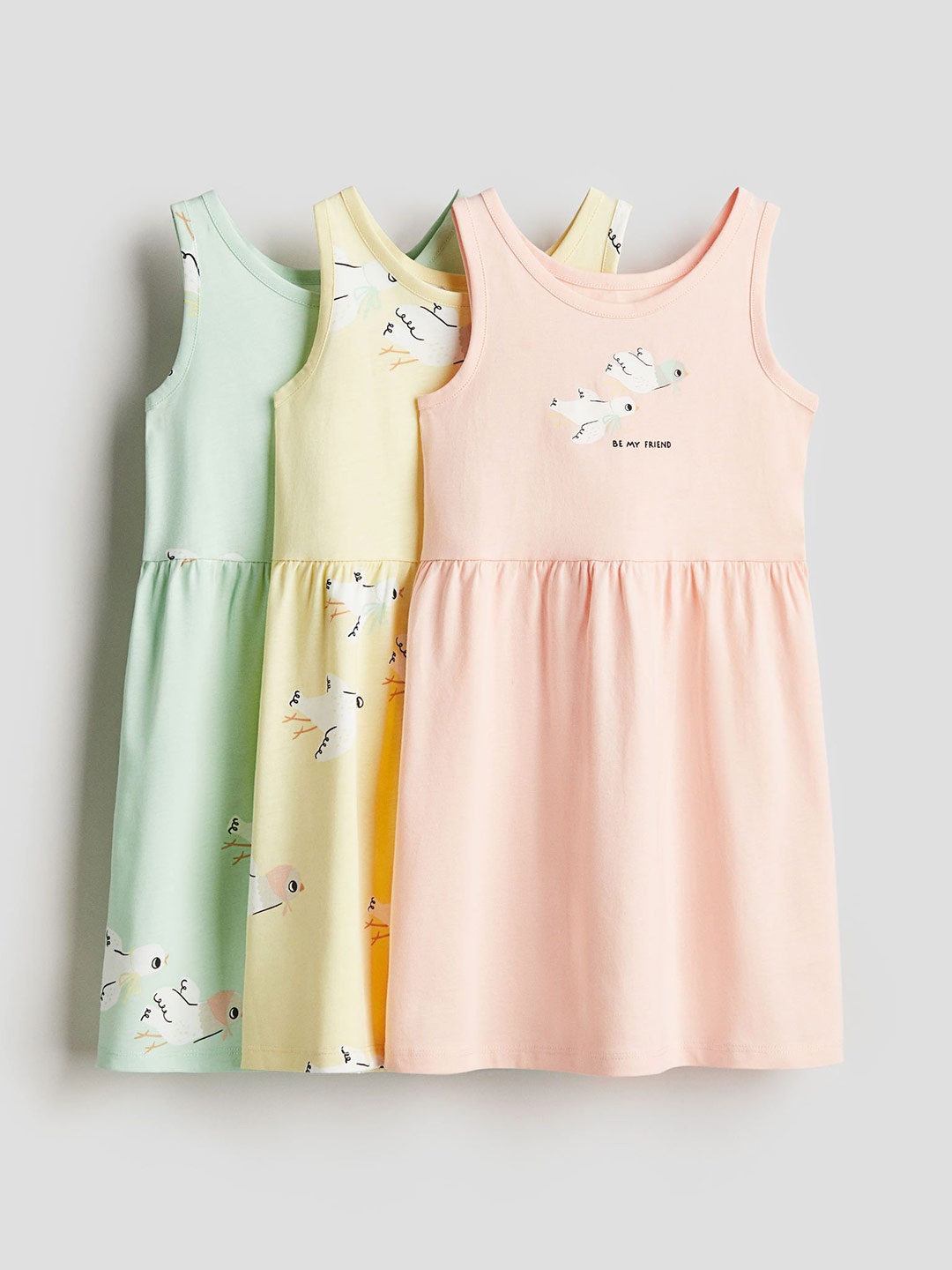 

H&M 3-Pack Printed Cotton Round Neck Sleeveless Dresses, Green
