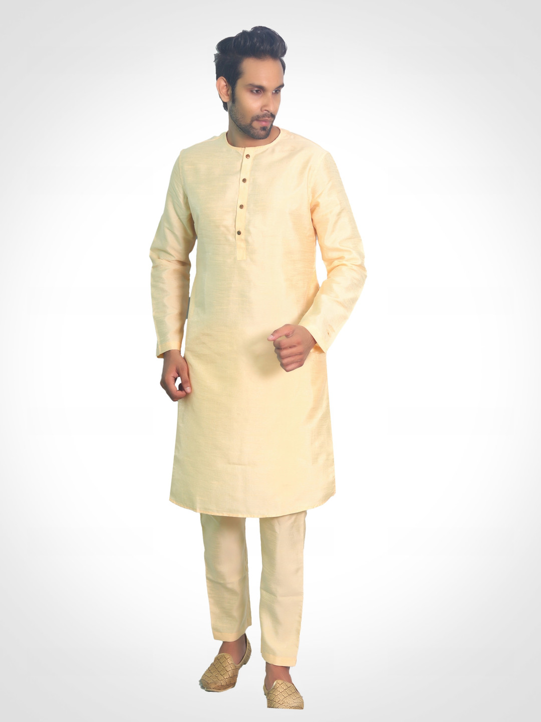 

House of Aqss Round Neck Dupion Silk Straight Kurta With Trouser, Gold