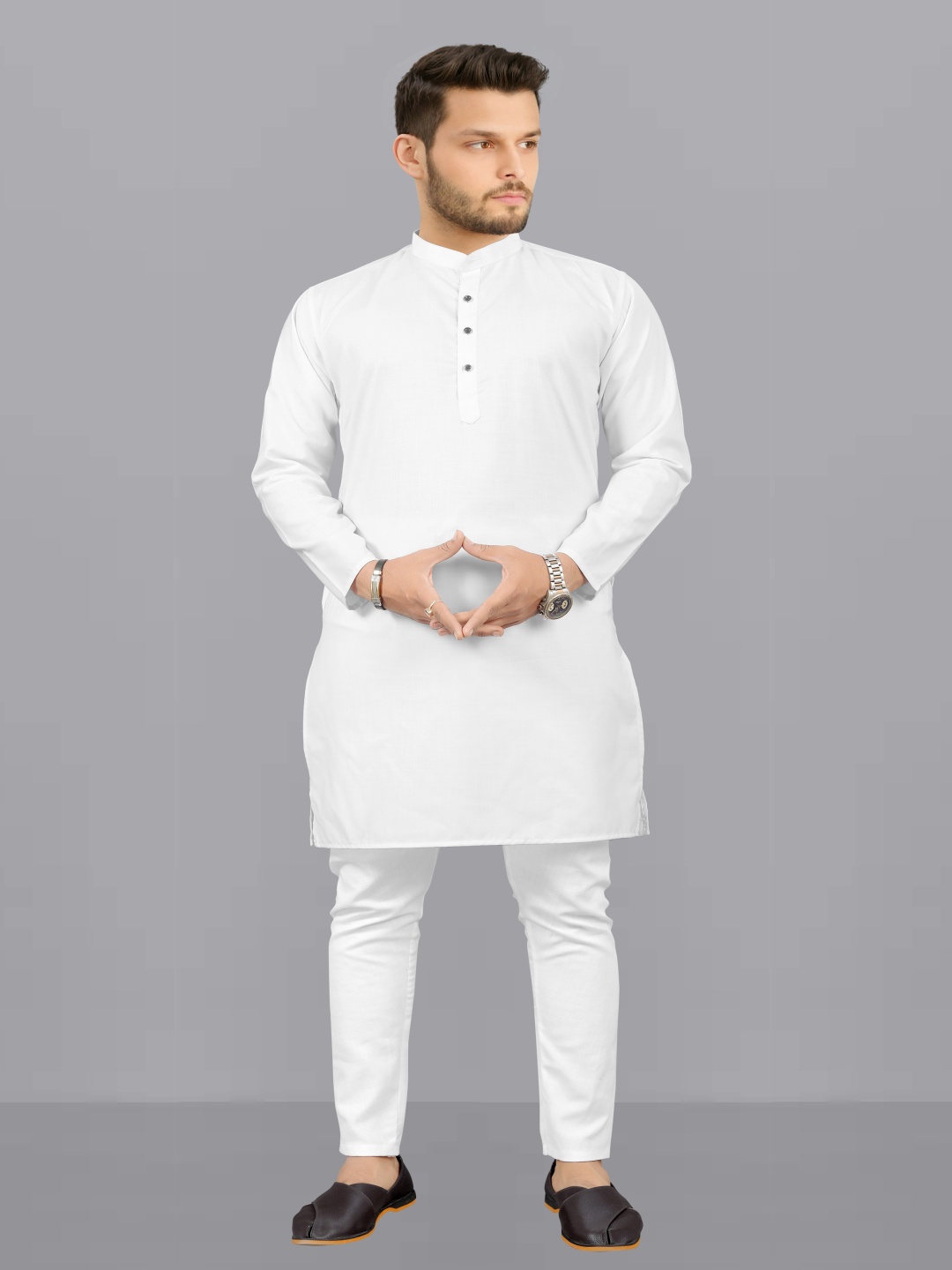 

Fashion FRICKS Mandarin Collar Straight Kurta With Pyjama, White