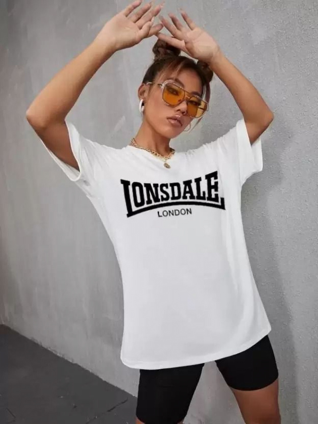 

KASHIAN Women Typography Printed Extended Sleeves Applique T-shirt, White