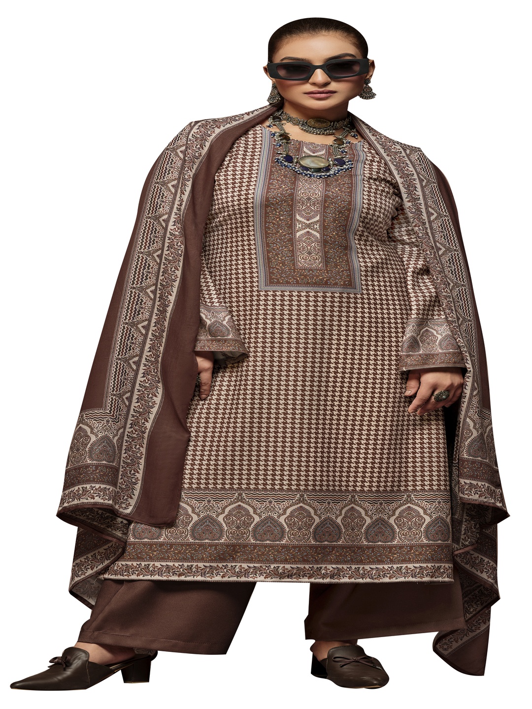 

DRAVINAM Trends Ethnic Motifs Printed Unstitched Dress Material, Brown