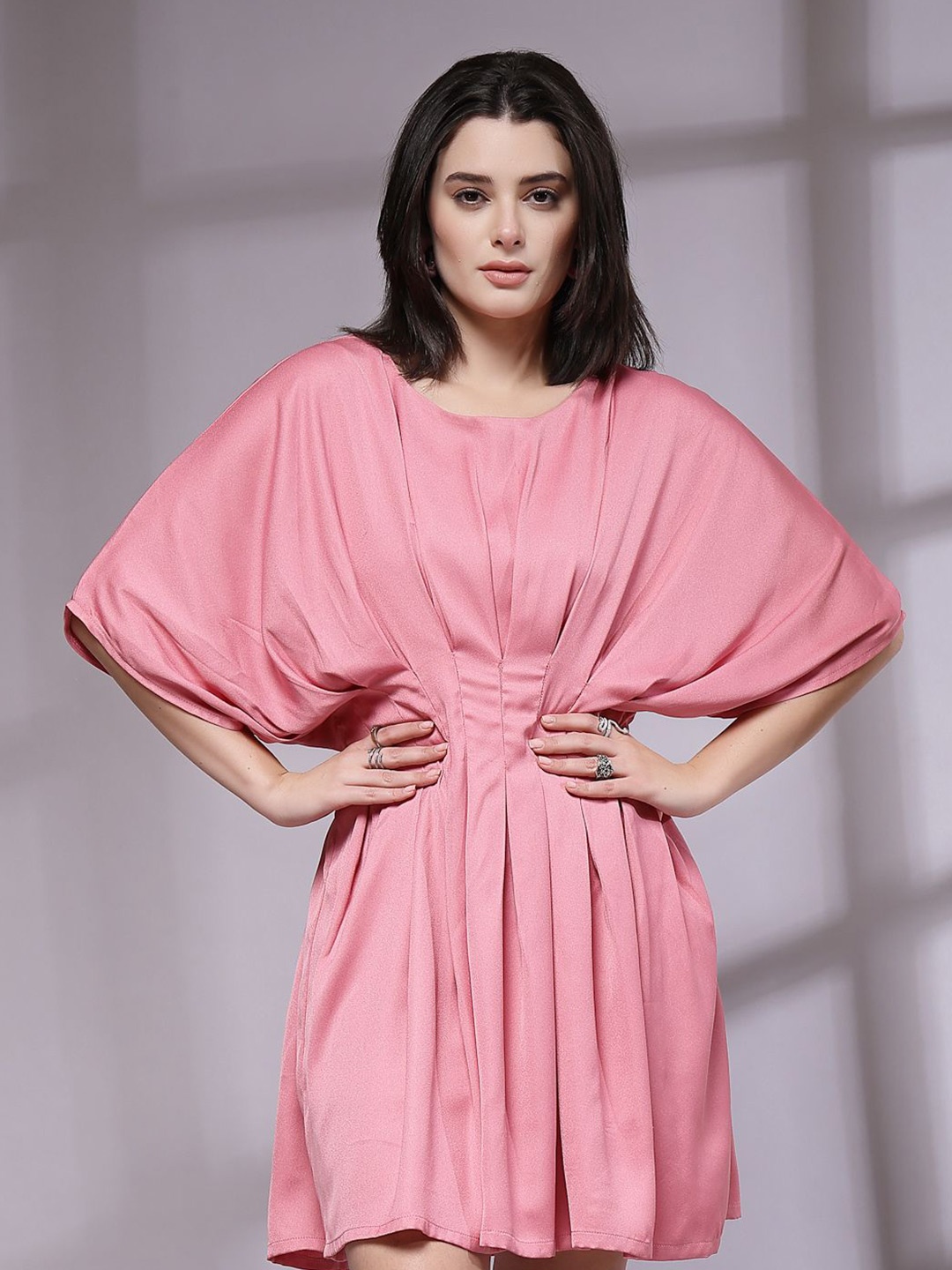 

KASSUALLY Women Kimono Sleeves Fit & Flare Dress, Pink