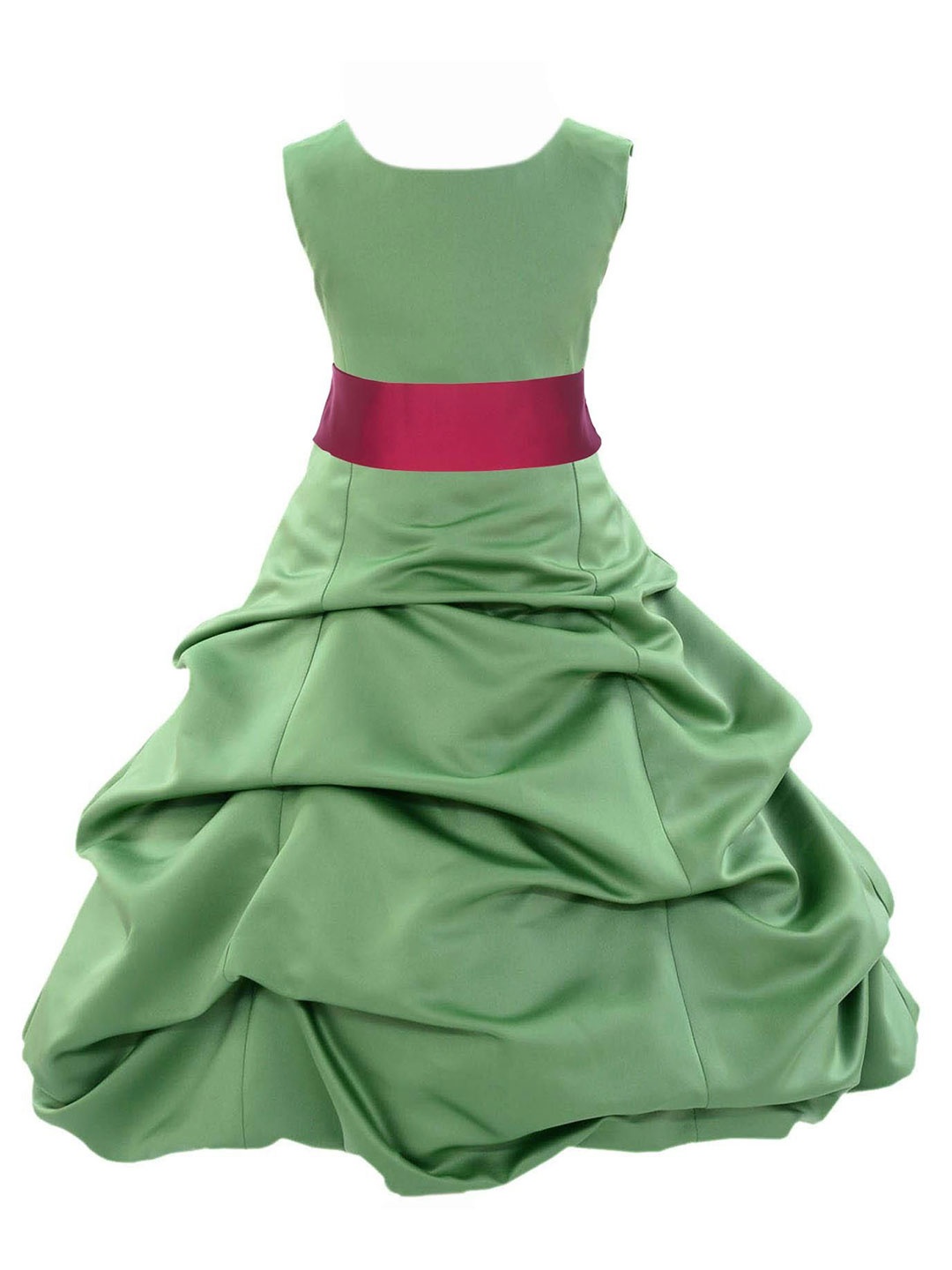 

Wow Princess Satin girls party wear A-Line Dress, Green