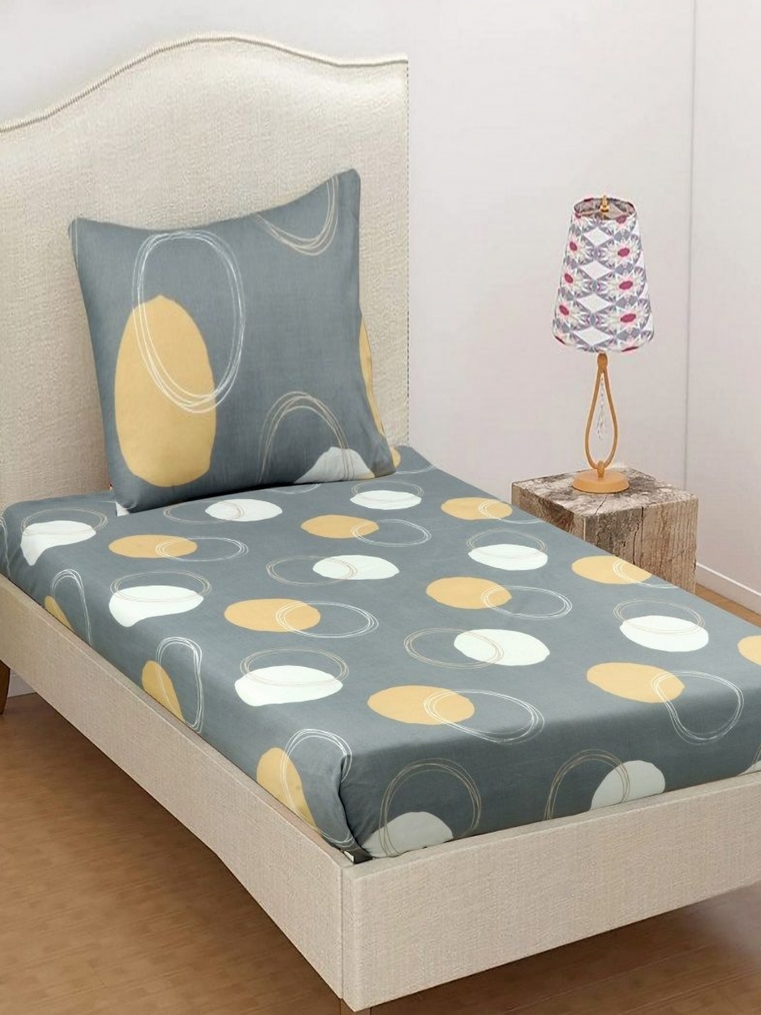 

bsb home Grey & Yellow Floral 180 TC Single Bedsheet with 1 Pillow Covers