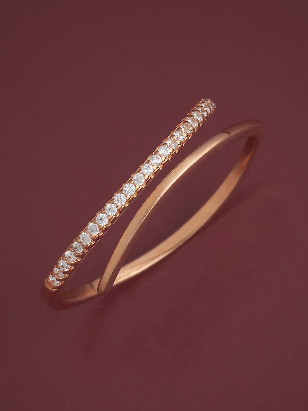 

Kushal's Fashion Jewellery 92.5 Silver Rose Gold-Plated CZ Temple Finger Ring