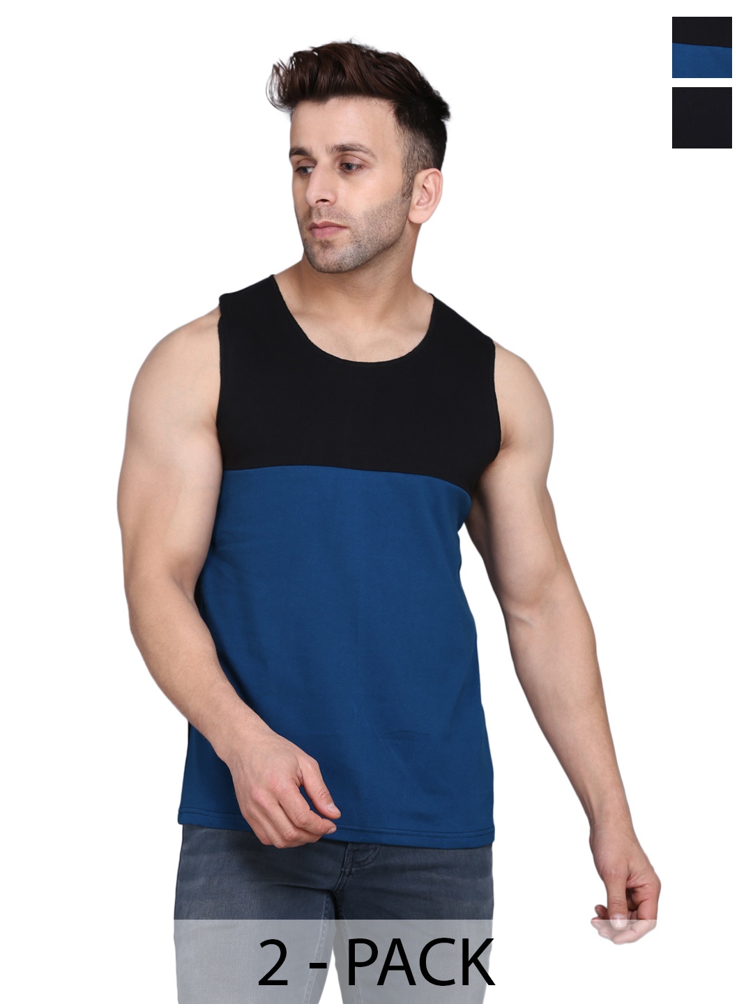 

Woostro Pack Of 2 Cotton Gym Vest, Black