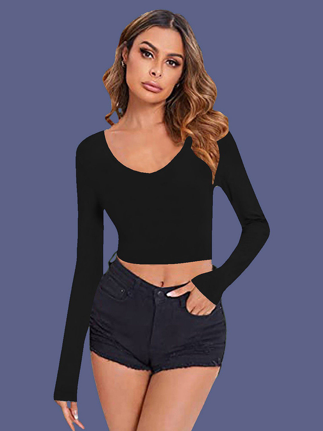 

Dream Beauty Fashion Women V-Neck Fitted Crop Top, Black