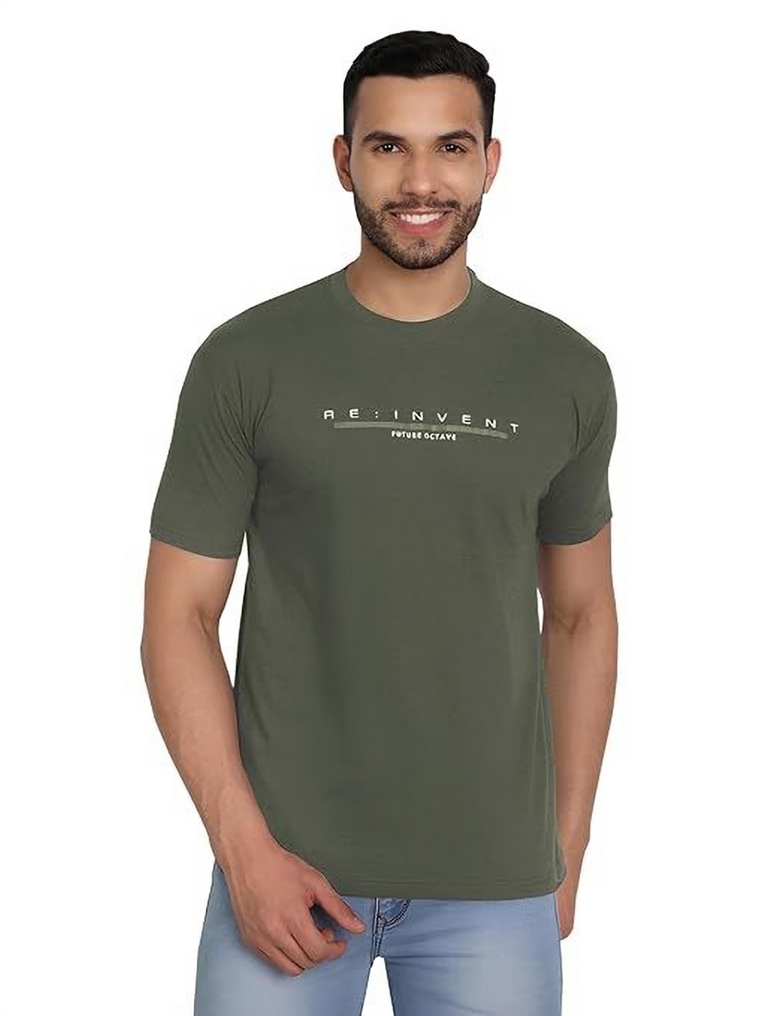 

BAESD Men Typography Printed Round Neck Cotton Slim Fit T-shirt, Olive