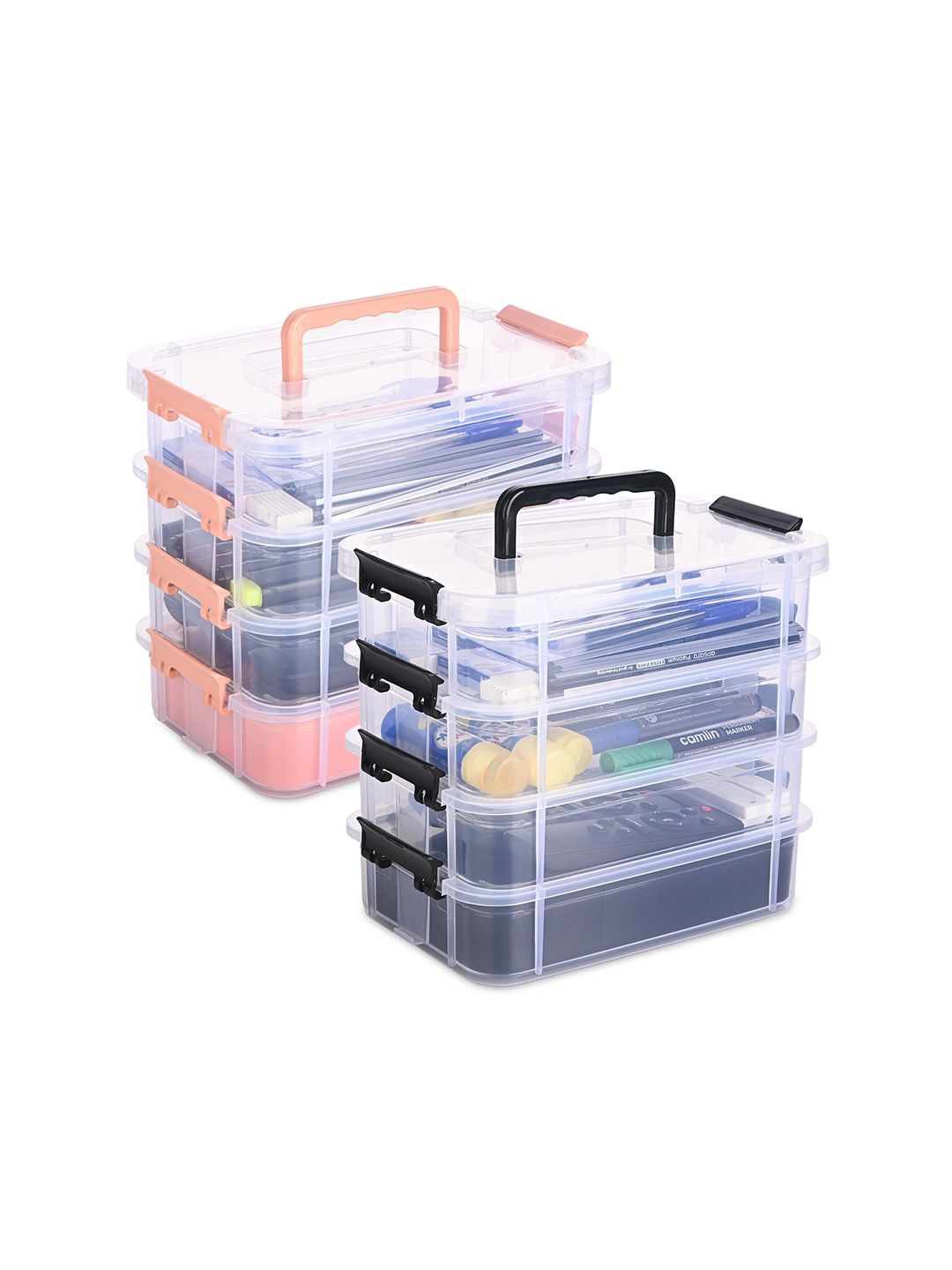 

Kuber Industries Black 2 Pieces Water Resistant 4-Layer Storage Box With Lid Organisers