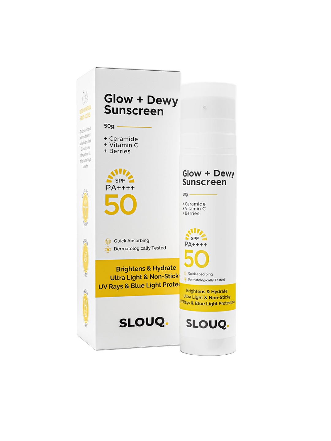 

Slouq Glow + Dewy Sunscreen With Ceramide, Vitamin C- 50 g, White