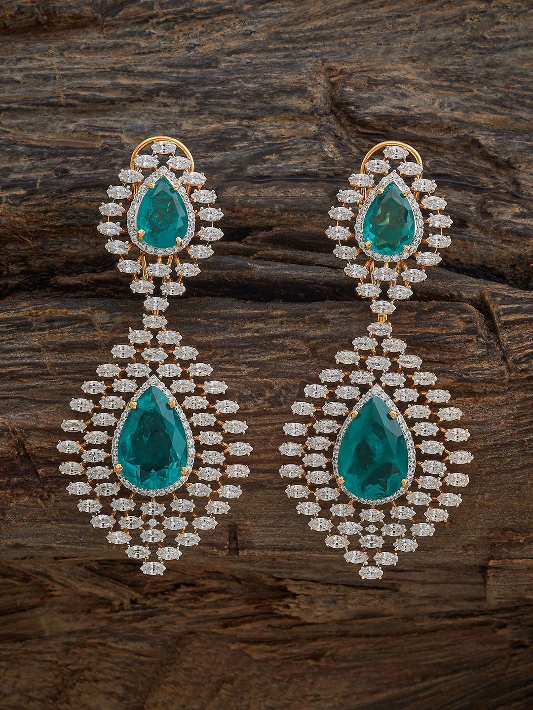 

Kushal's Fashion Jewellery Green Contemporary Cubic Zircon Drop Earrings, Gold
