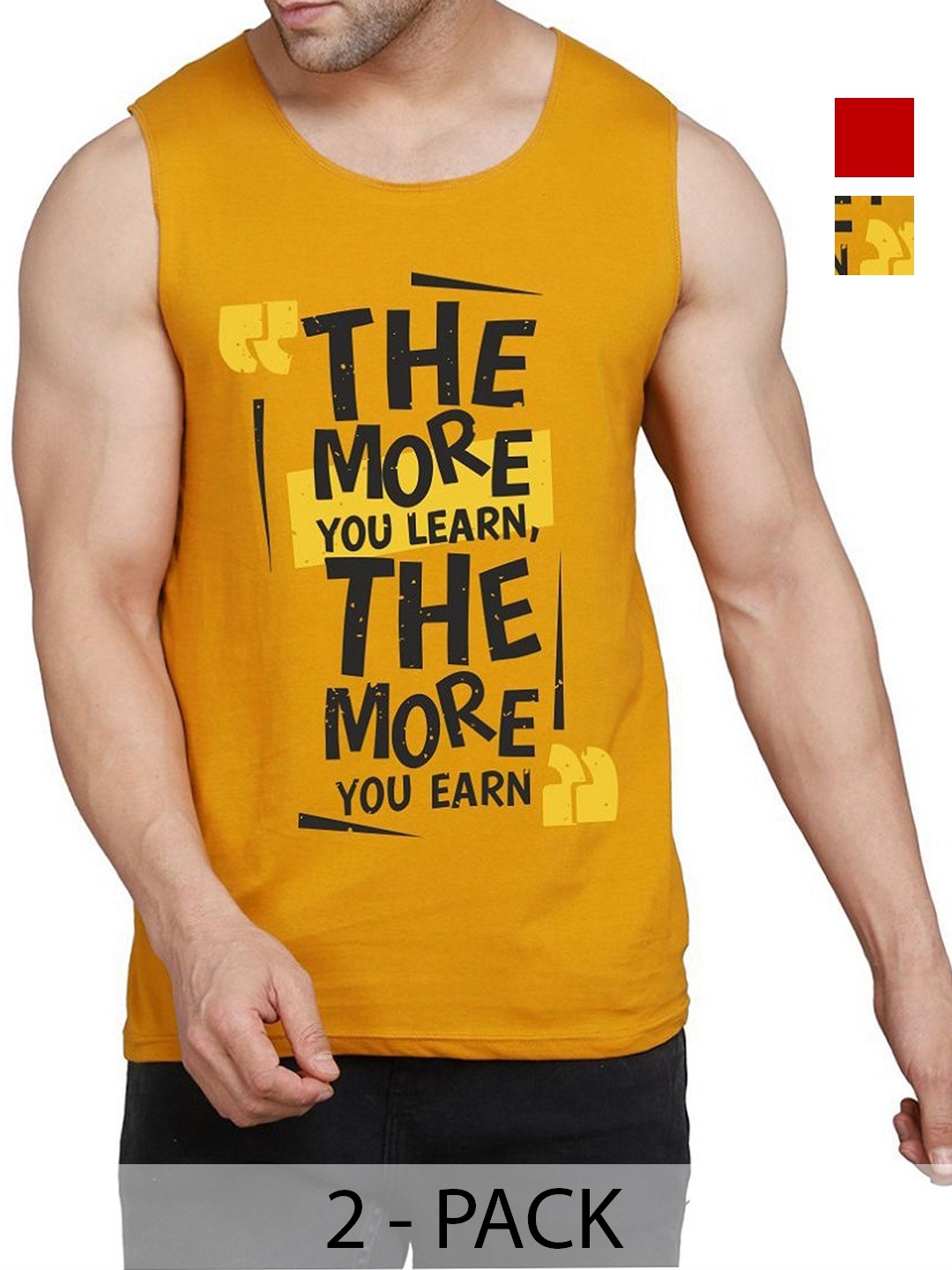 

WOOSTRO Men Pack Of 2 Typography Printed Round Neck Cotton Slim Fit T-shirts, Red