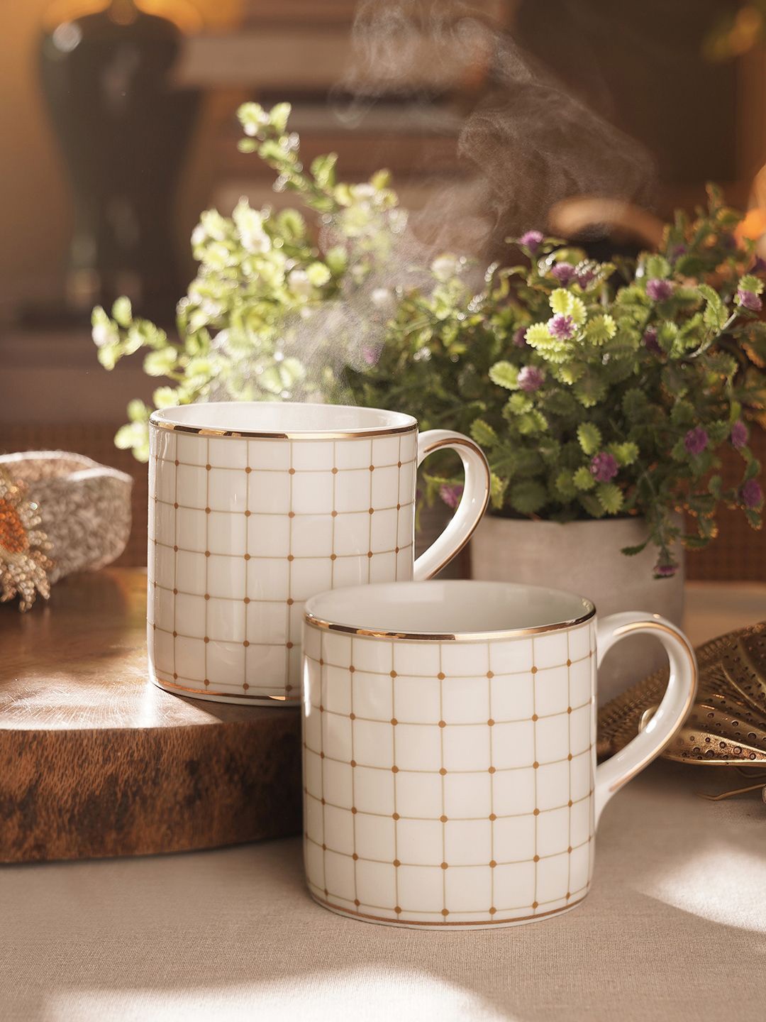 

Pure Home and Living Valentine White & Gold-Toned Printed Ceramic Glossy Mugs