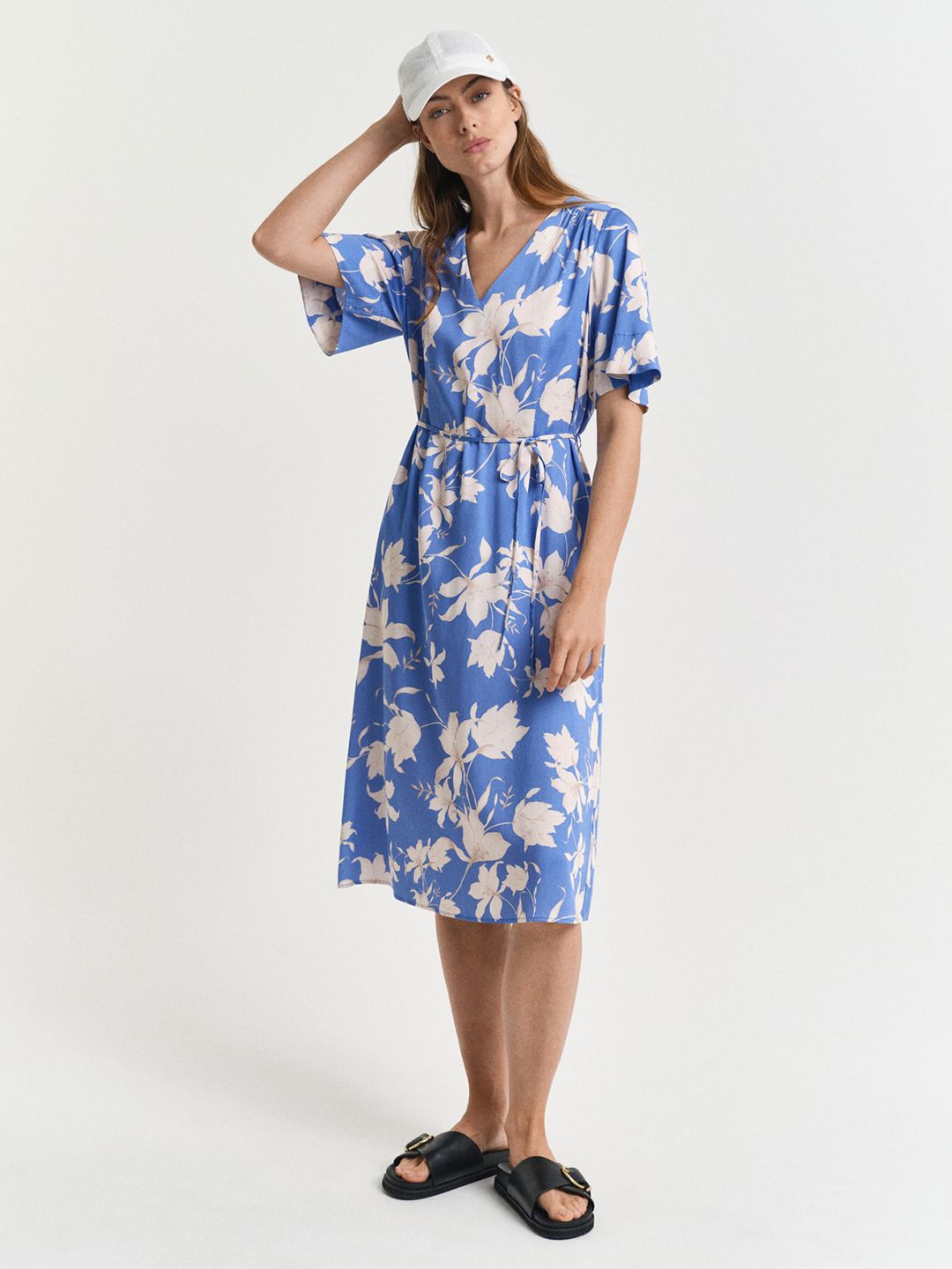 

GANT Floral Print Flared Sleeve A-Line Midi Dress, Blue