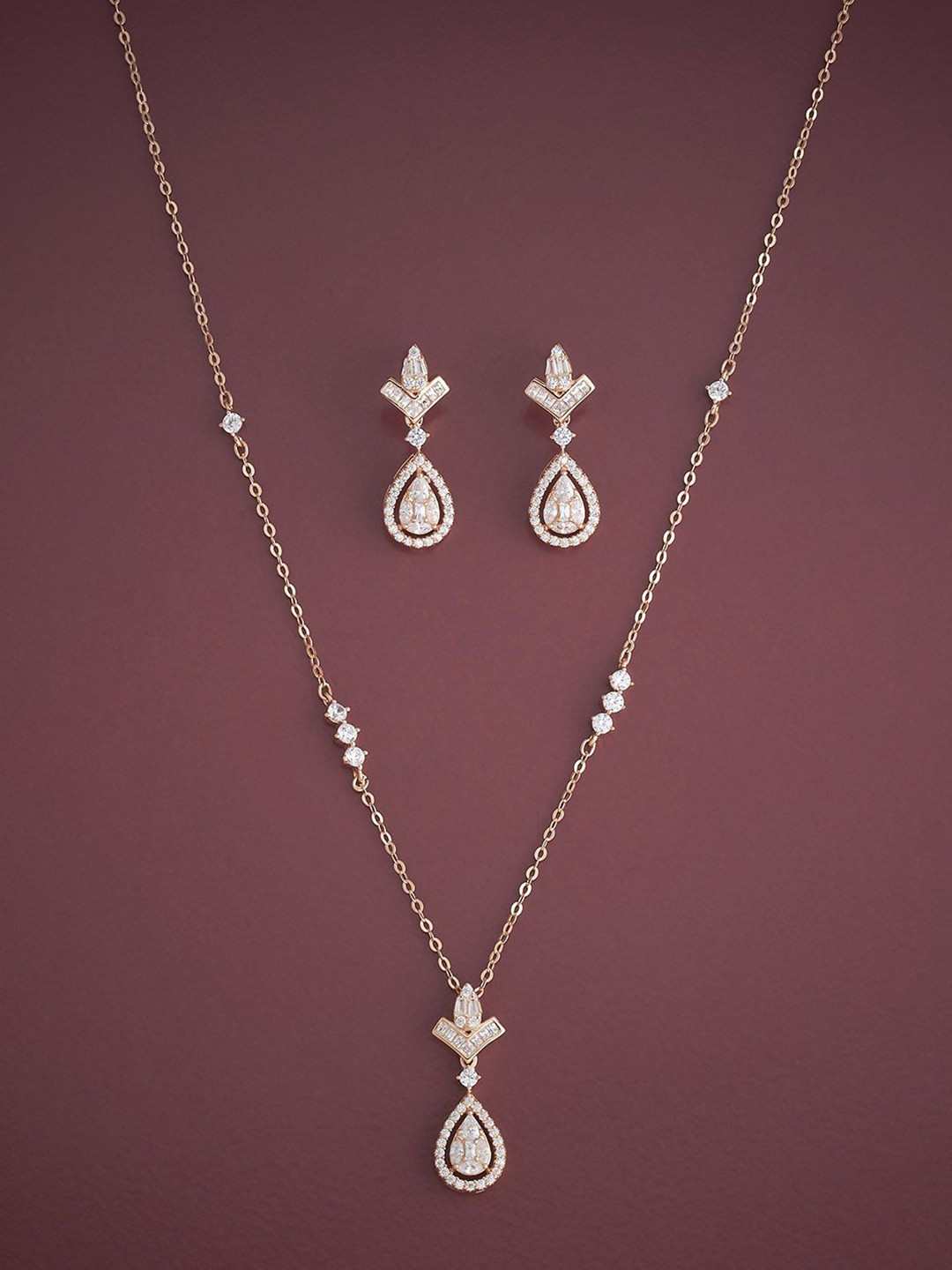 

Kushal's Fashion Jewellery 92.5 Sterling Silver Rhodium-Plated CZ Jewellery Set, Rose gold