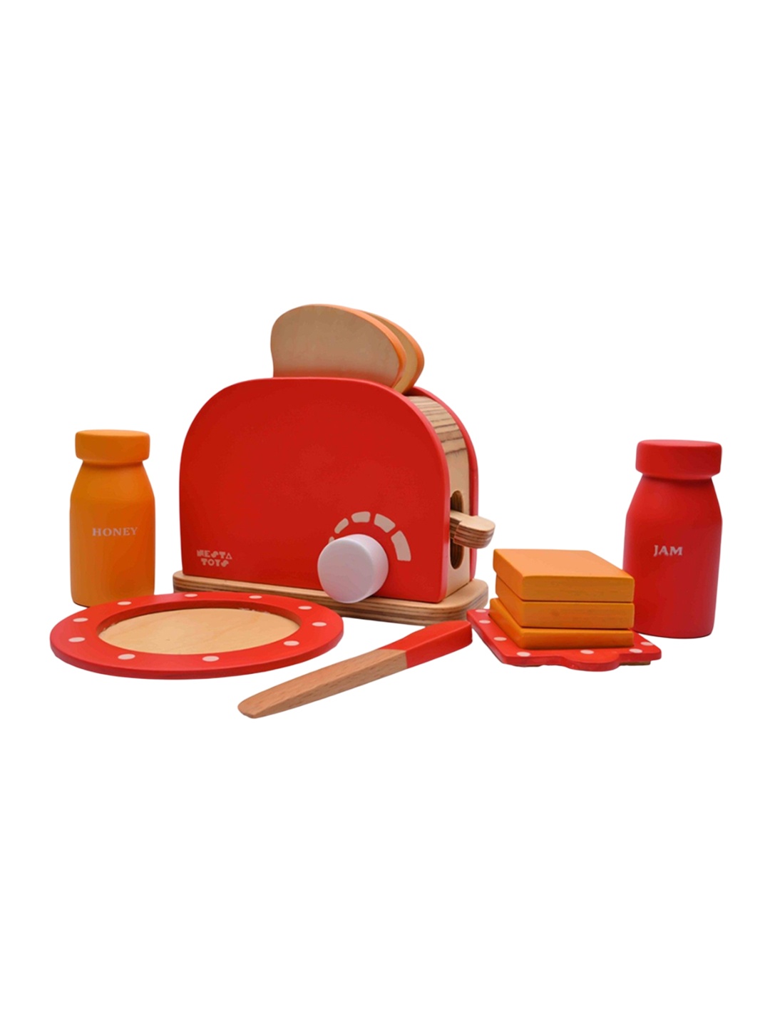

Nesta Toys Wooden Pretend Play Bread Pop-up Toaster Toy Red Color