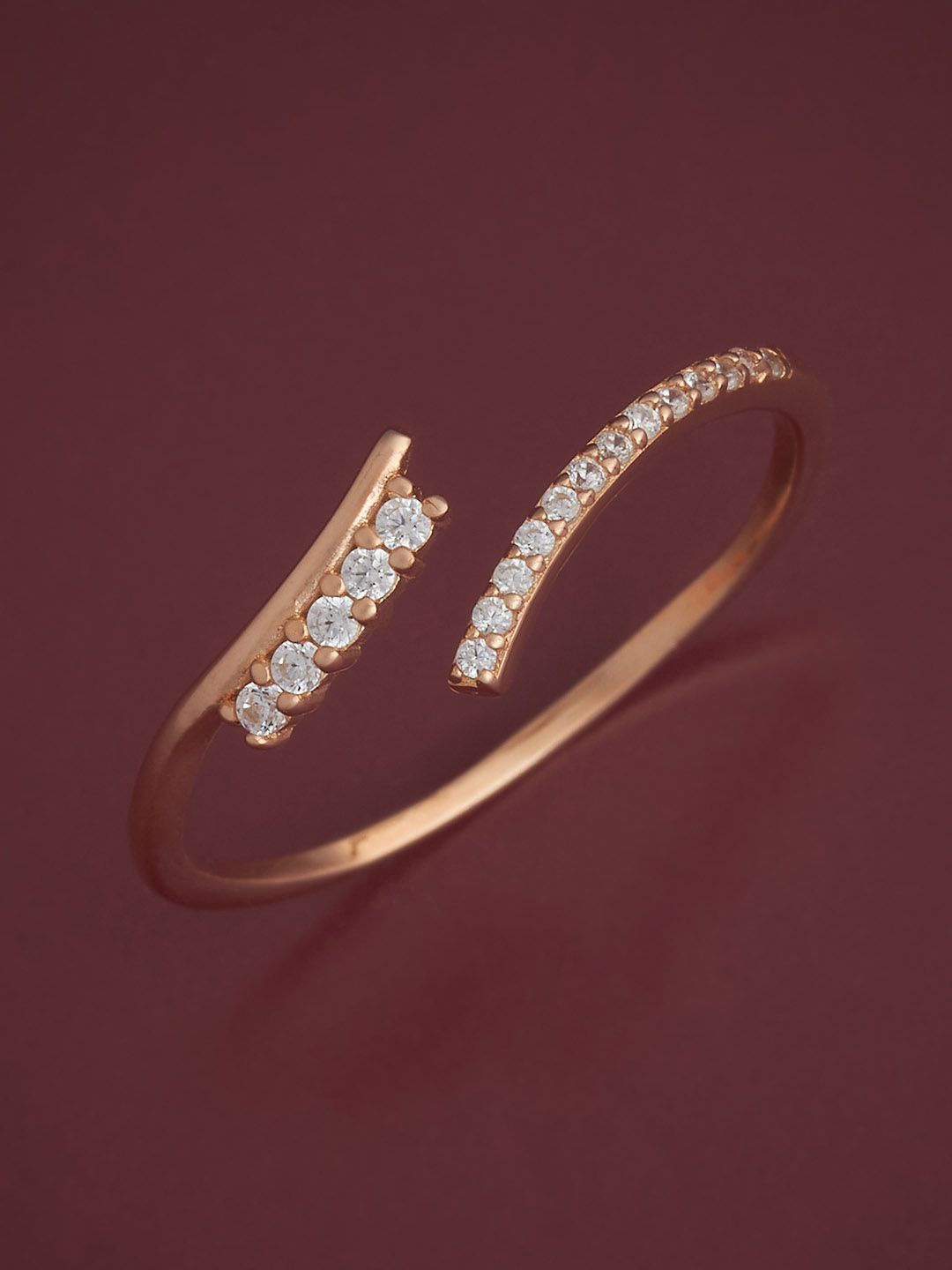 

Kushal's Fashion Jewellery Sterling Silver Rose Gold-Plated CZ Studded Temple Finger Ring