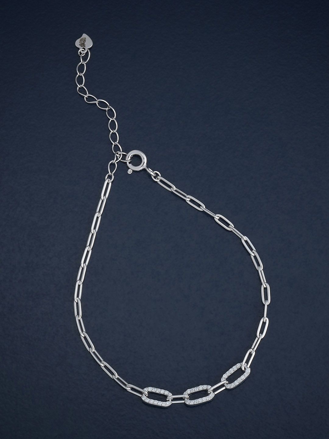 

Kushal's Fashion Jewellery 92.5 Sterling Silver CZ Rhodium-Plated Link Bracelet