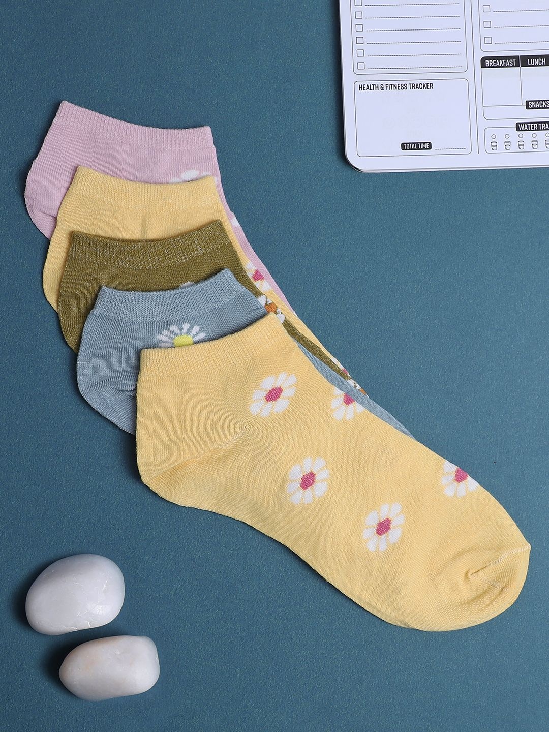 

Zalima Women Pack Of 5 Printed Cotton Ankle-Length Socks, Yellow