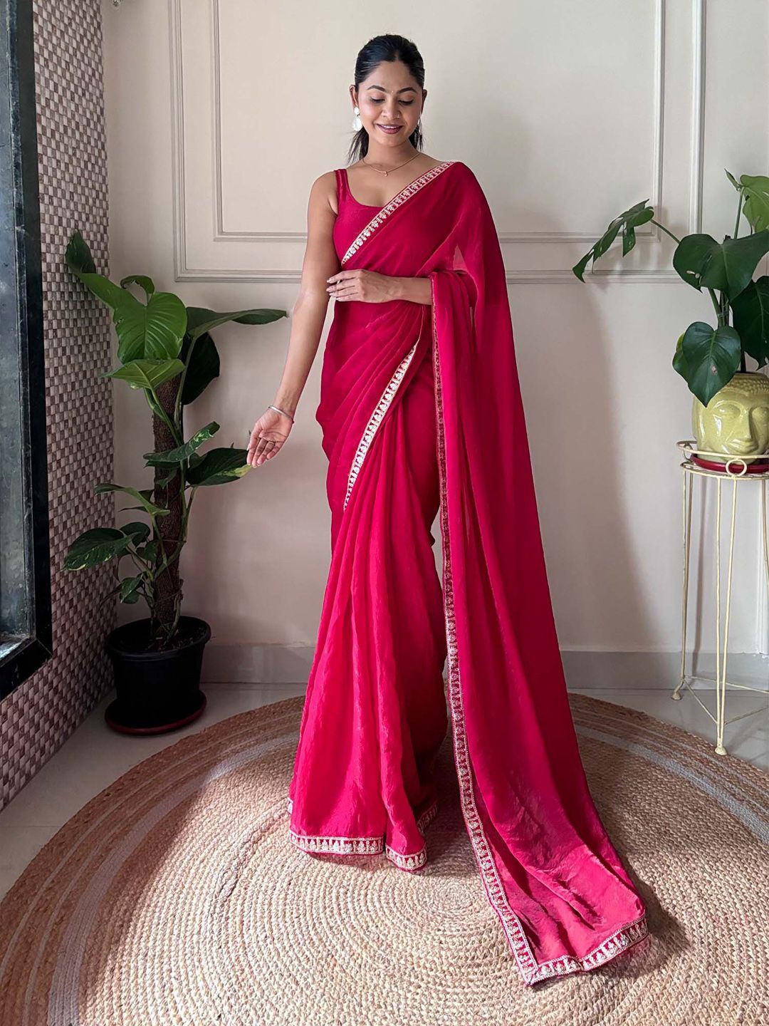 

Mitera Sequinned Satin Saree, Pink