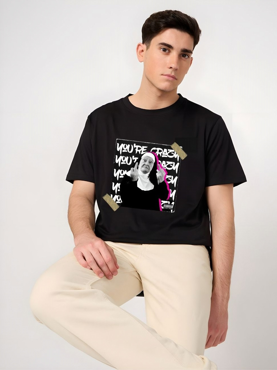 

Moda Rapido Men Drop-Shoulder Sleeves T-shirt, Black
