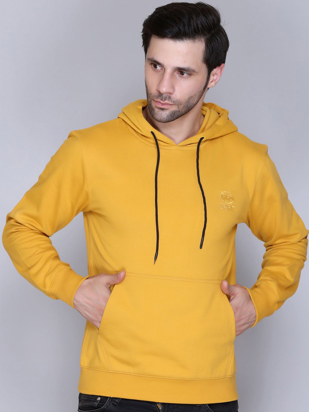 

PYRO SPIRIT Men Embroidered Cotton Sweatshirt, Mustard