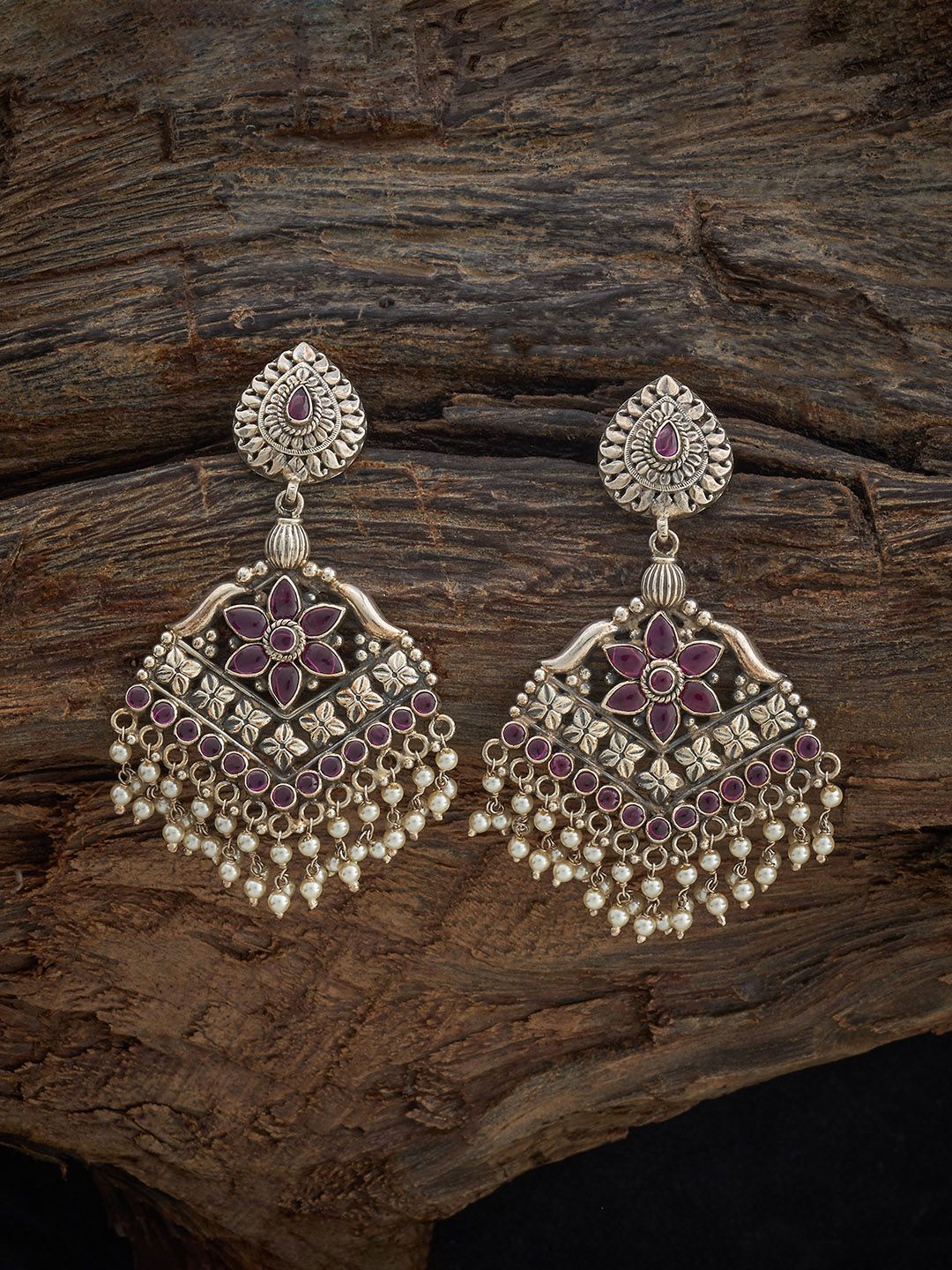 

Kushal's Fashion Jewellery 92.5 Silver Ruby Oxidised Silver Plated Drop Earrings