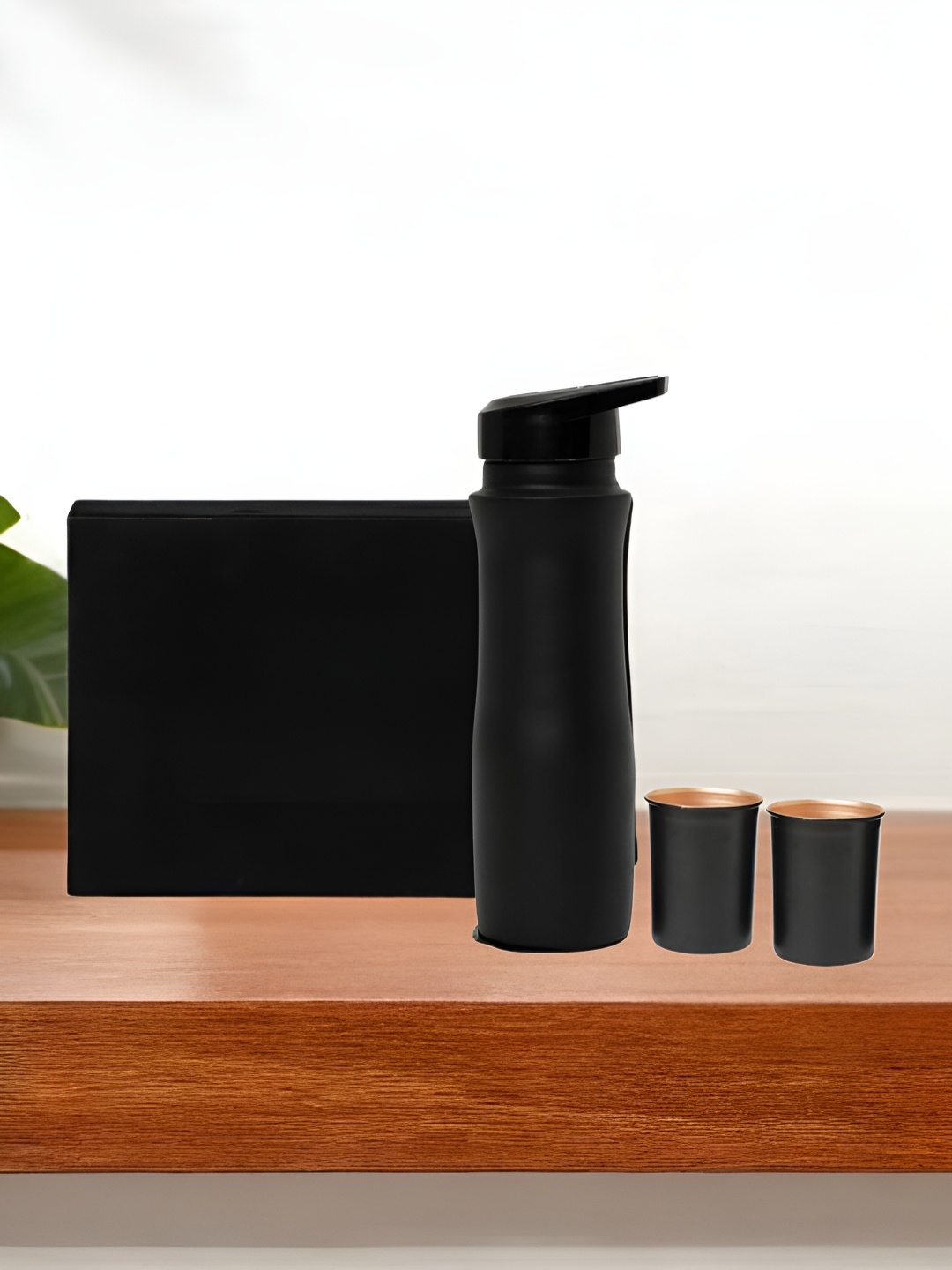 

INTERNATIONAL GIFT Black 3 Pieces Pure Copper Sipper Cap Water Bottle With Glass