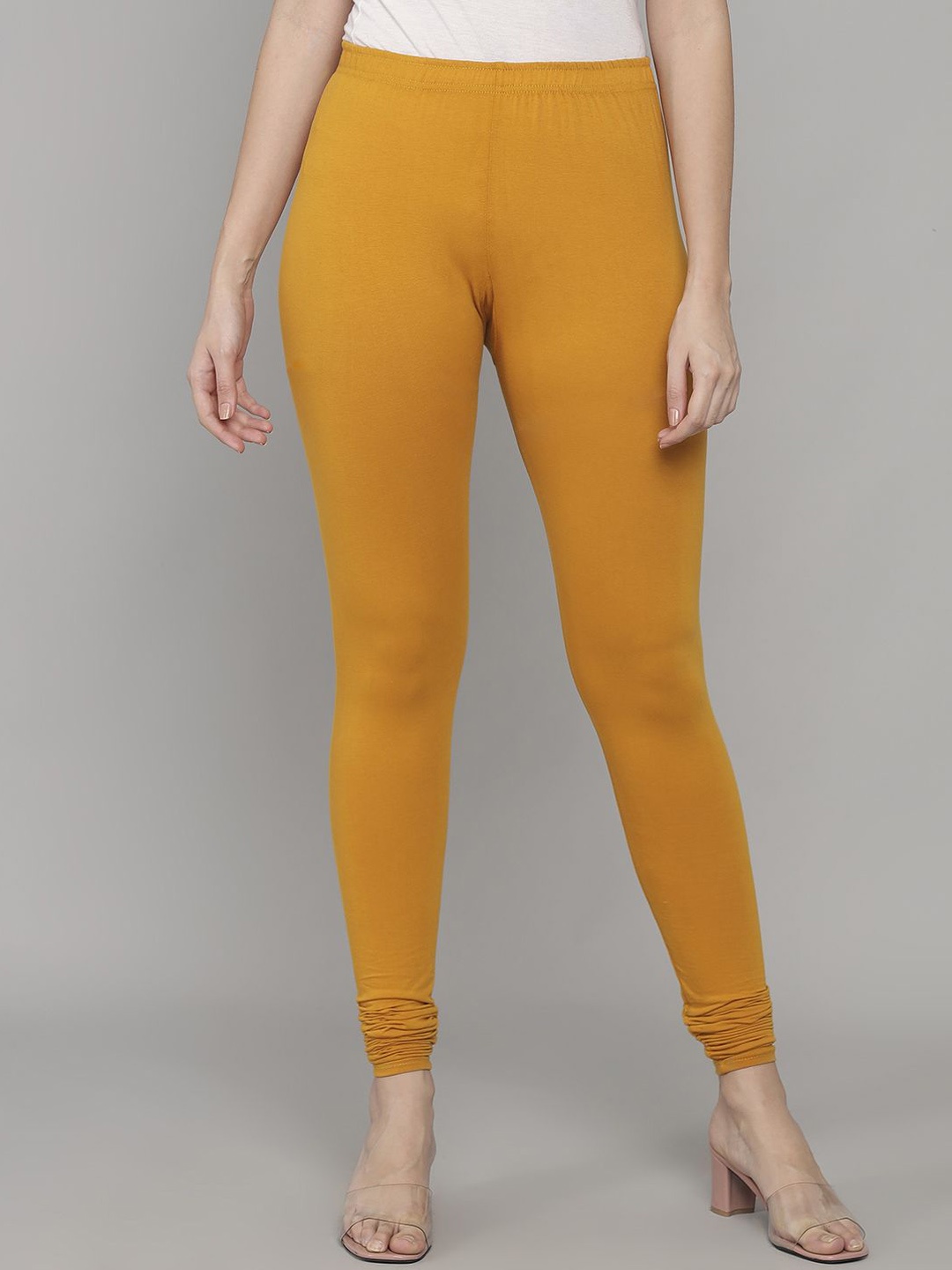 

Thread Plus Women Churidar Super Stretchable Solid Cotton Leggings, Mustard