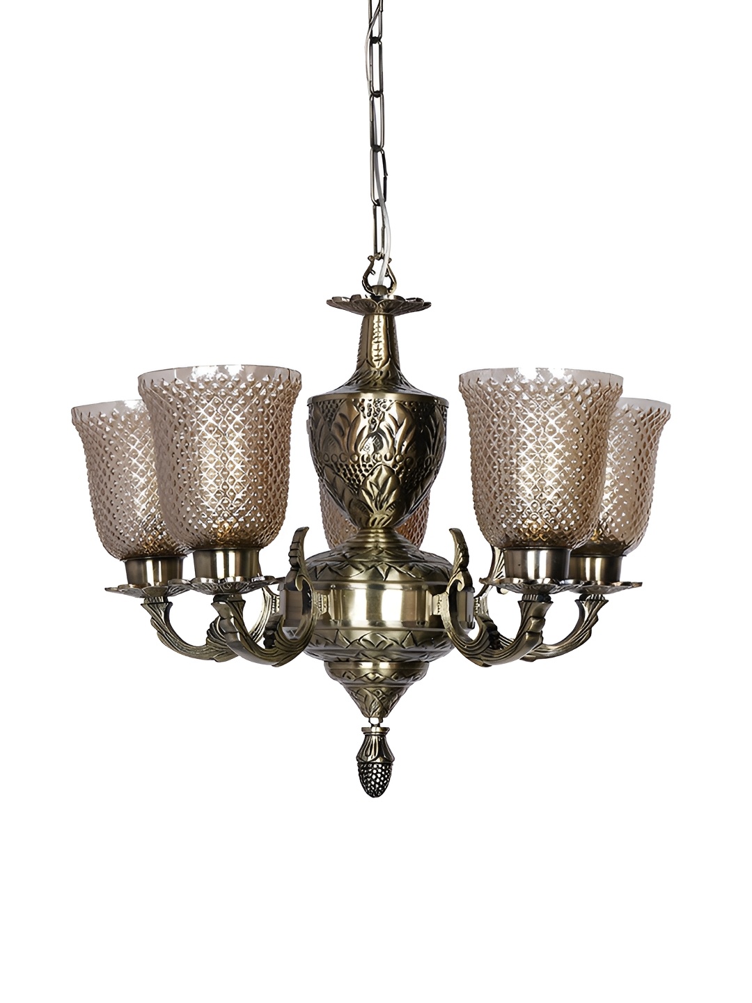 

Fos Lighting Gold-Toned & Brown Textured Bell Shaped 5-Light Chandelier Ceiling Lamp