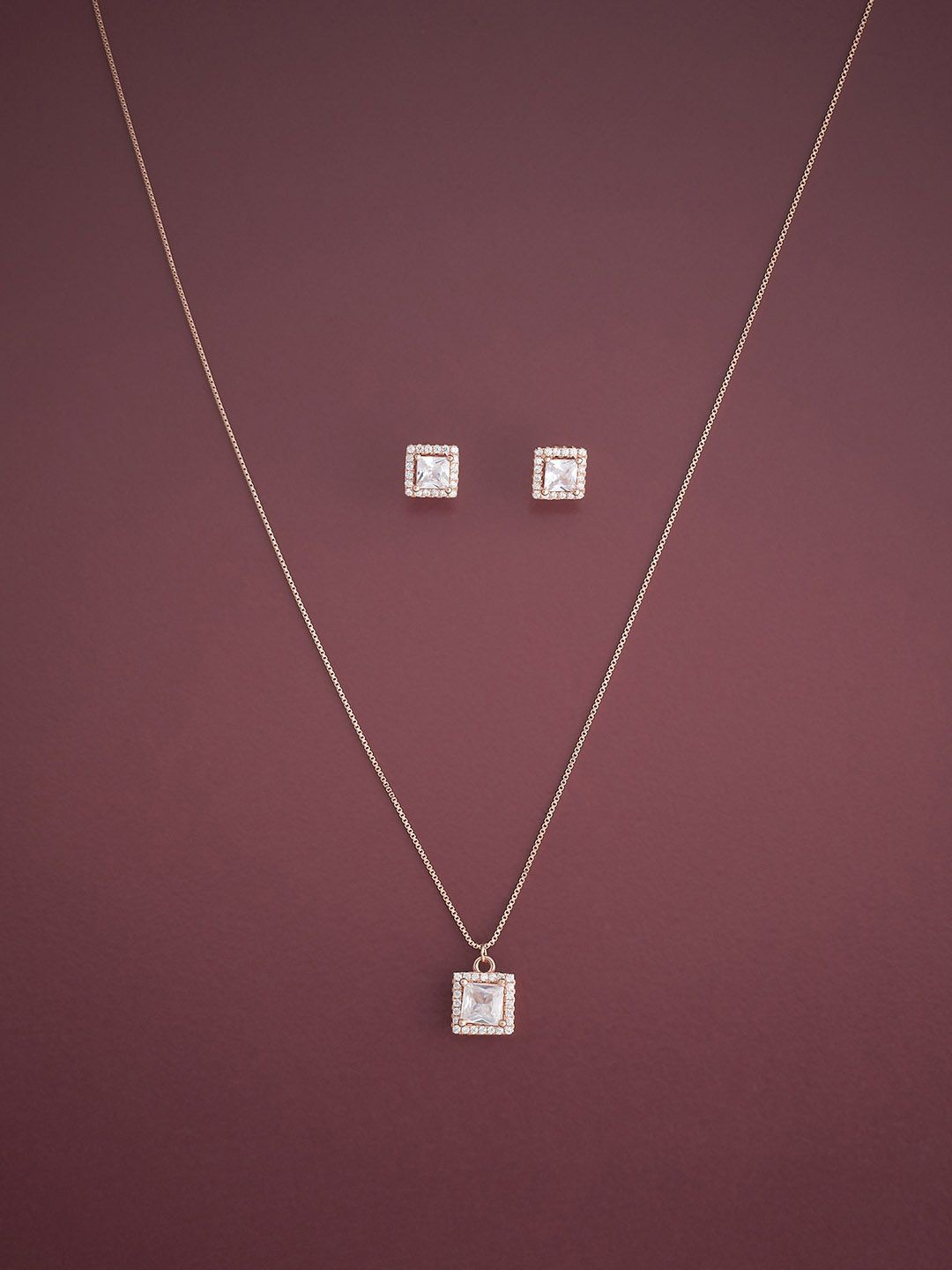 

Kushal's Fashion Jewellery Sterling Silver Rose Gold-Plated CZ Pendant & Earrings