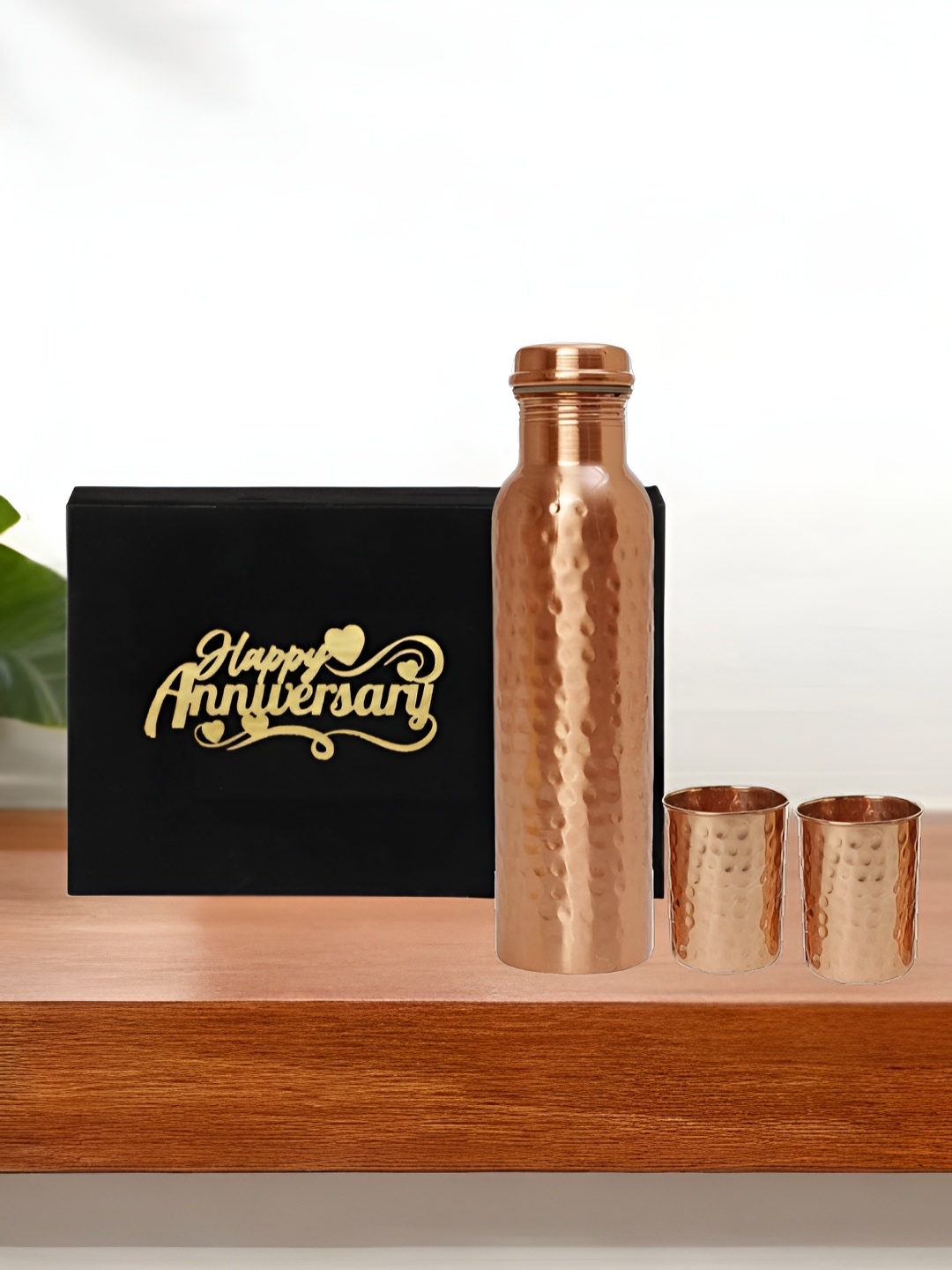

INTERNATIONAL GIFT 3 Pieces Pure Copper Water Bottle With Glass Set Velvet Box & Bag 950ml