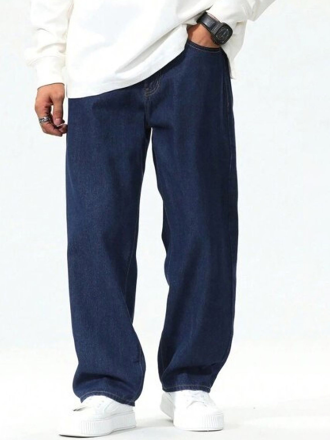

Rend Men Relaxed Fit Low Distress Stretchable Jeans, Blue