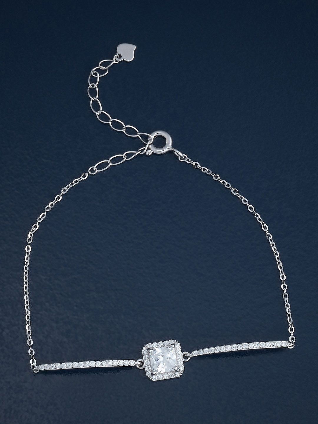 

Kushal's Fashion Jewellery 92.5 Sterling Silver CZ Rhodium-Plated Link Bracelet