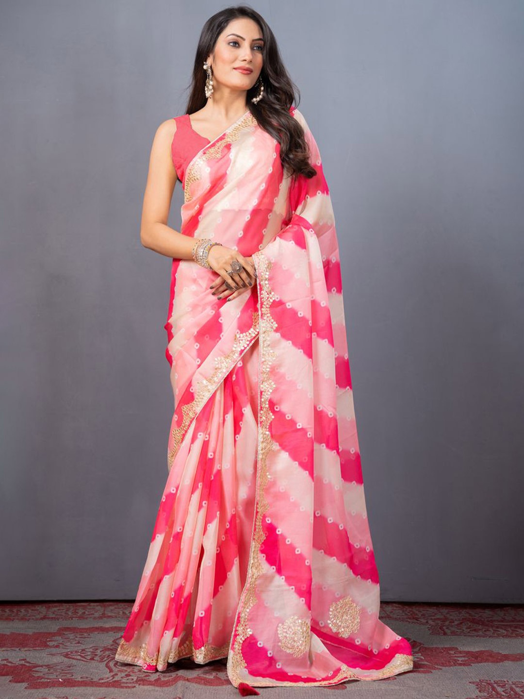 

KAJREE Bandhani Organza Bandhani Saree, Pink