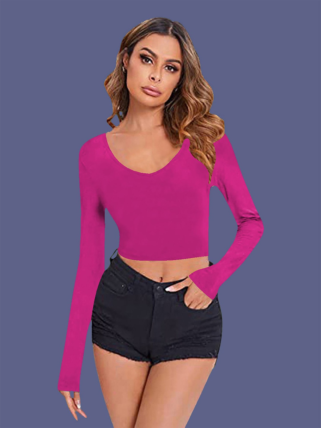 

Dream Beauty Fashion Women V-Neck Fitted Crop Top, Pink